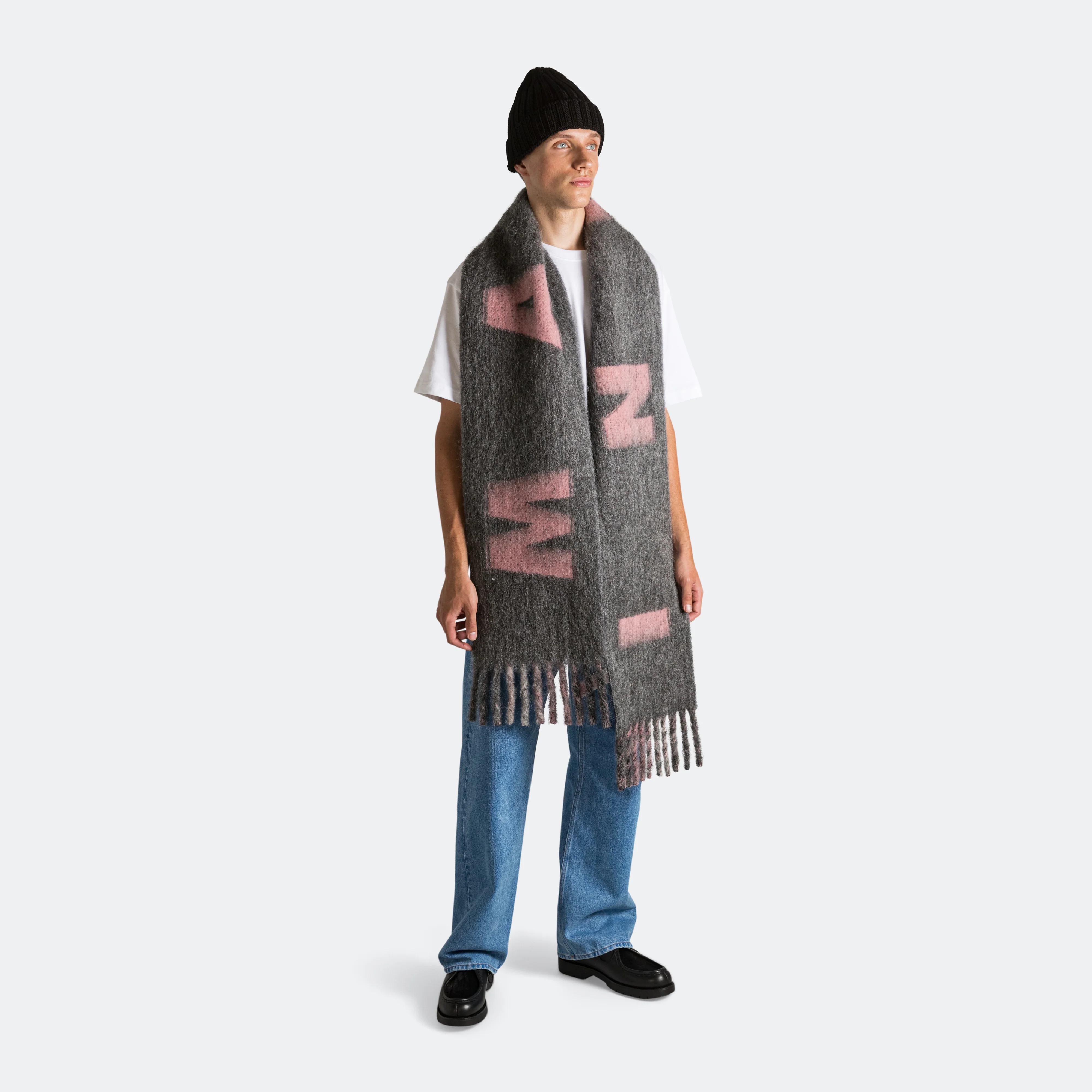 Mohair & Wool Maxi Logo Scarf - Neutral Grey - Image 7