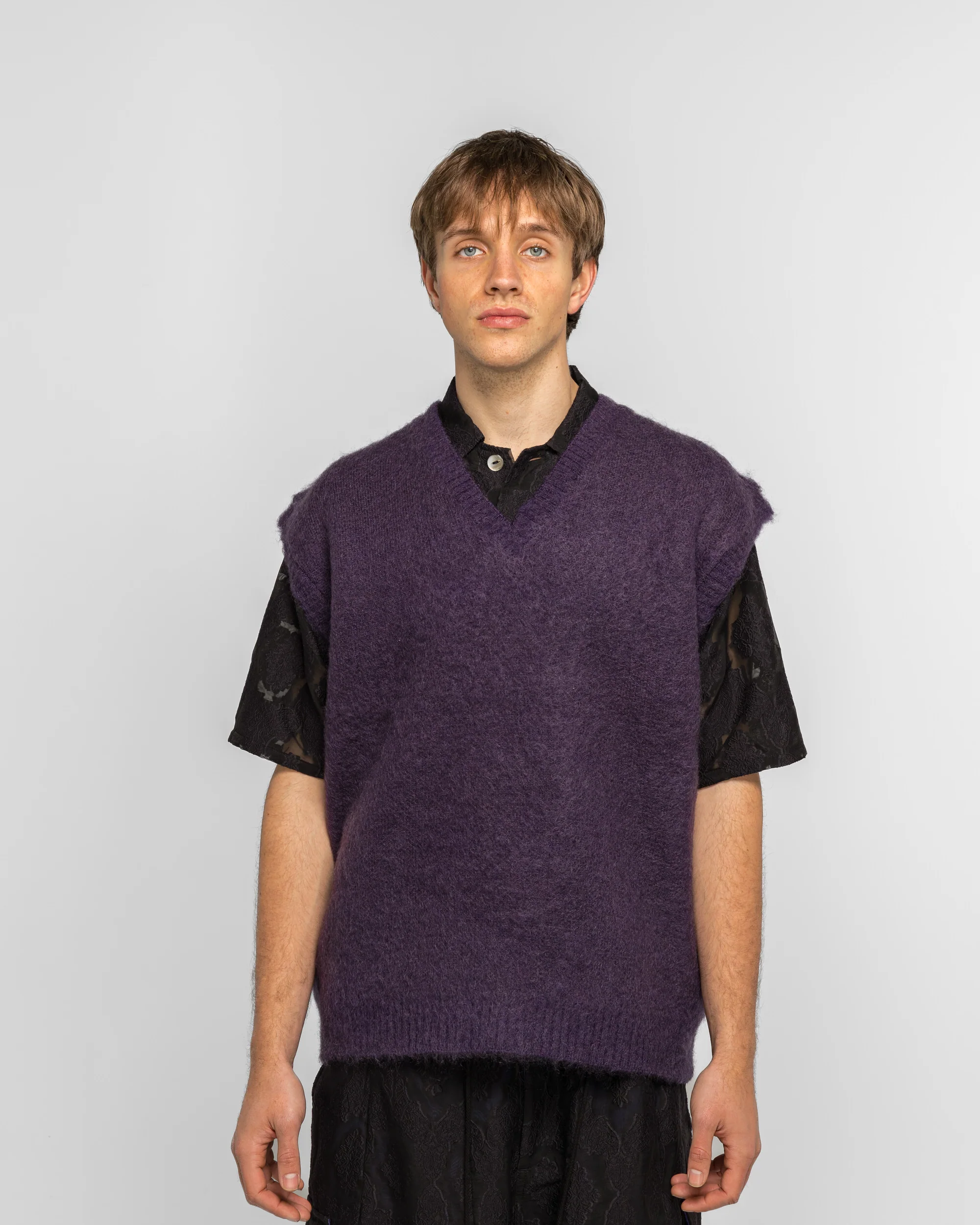Mohair Knit Vest - Purple Solid - Image 2