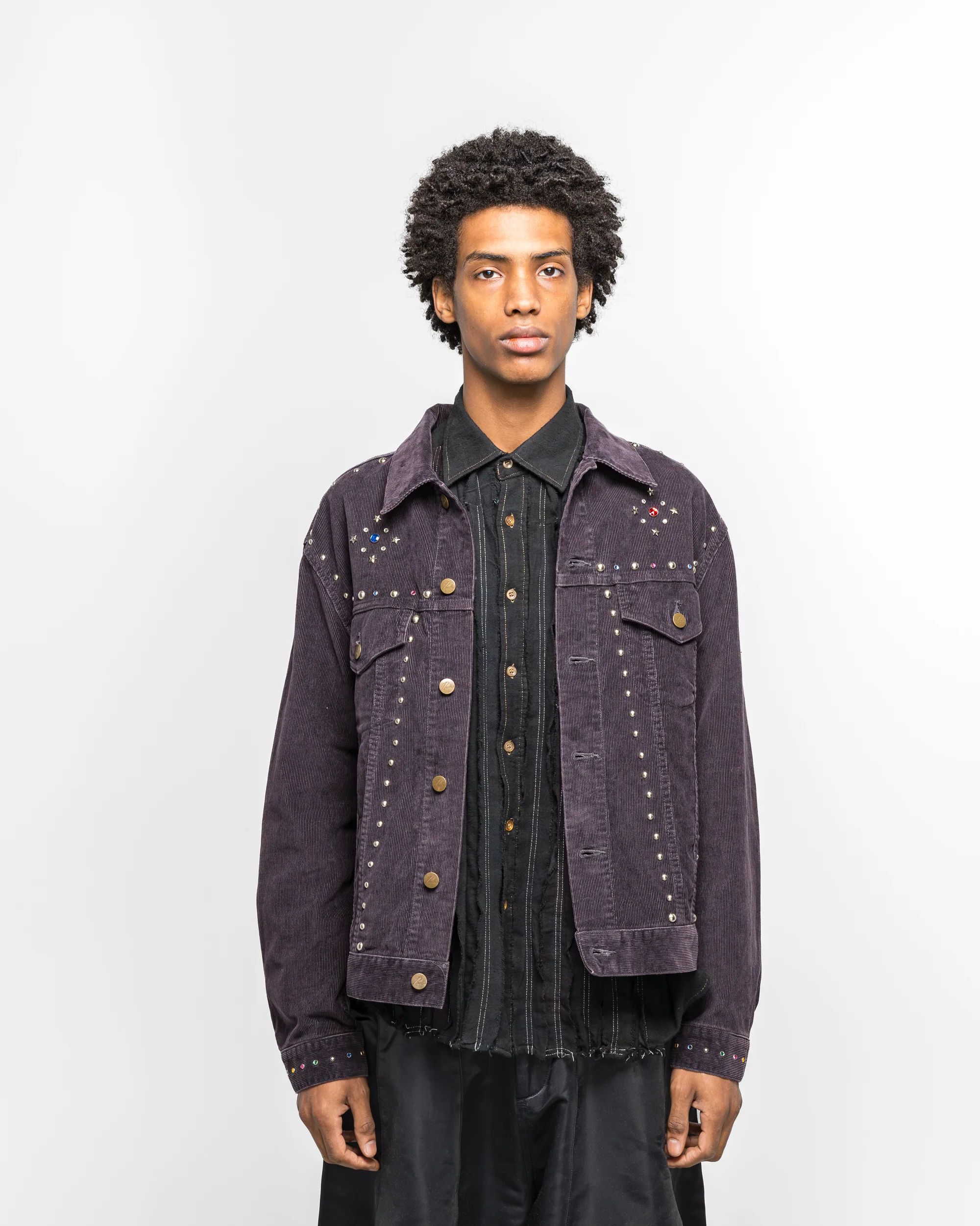 Studded Jean Jacket - Black 14W Corduroy - Image 2
