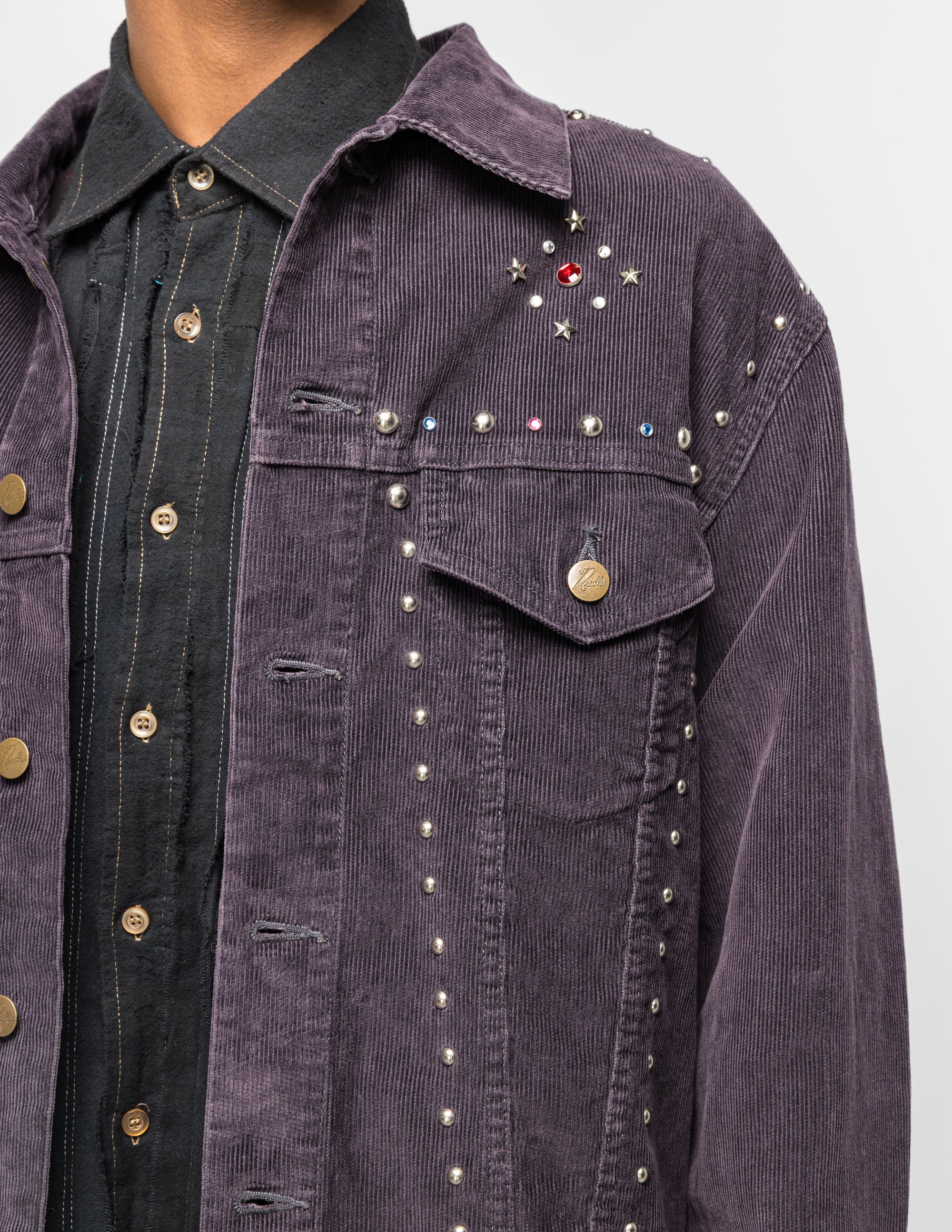 Studded Jean Jacket - Black 14W Corduroy - Image 6