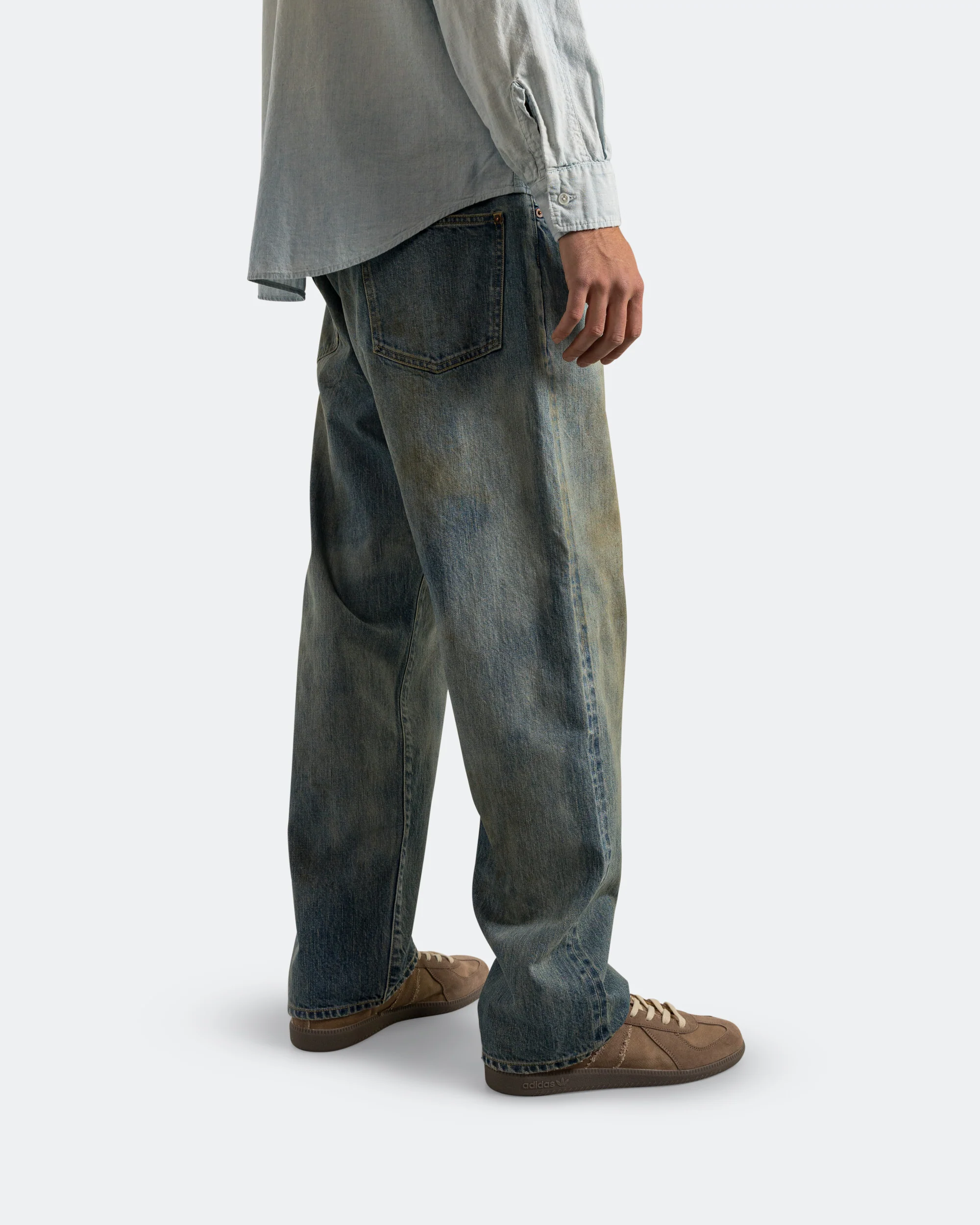 No.37 Washed Wide Denim Pants - Indigo - Image 3
