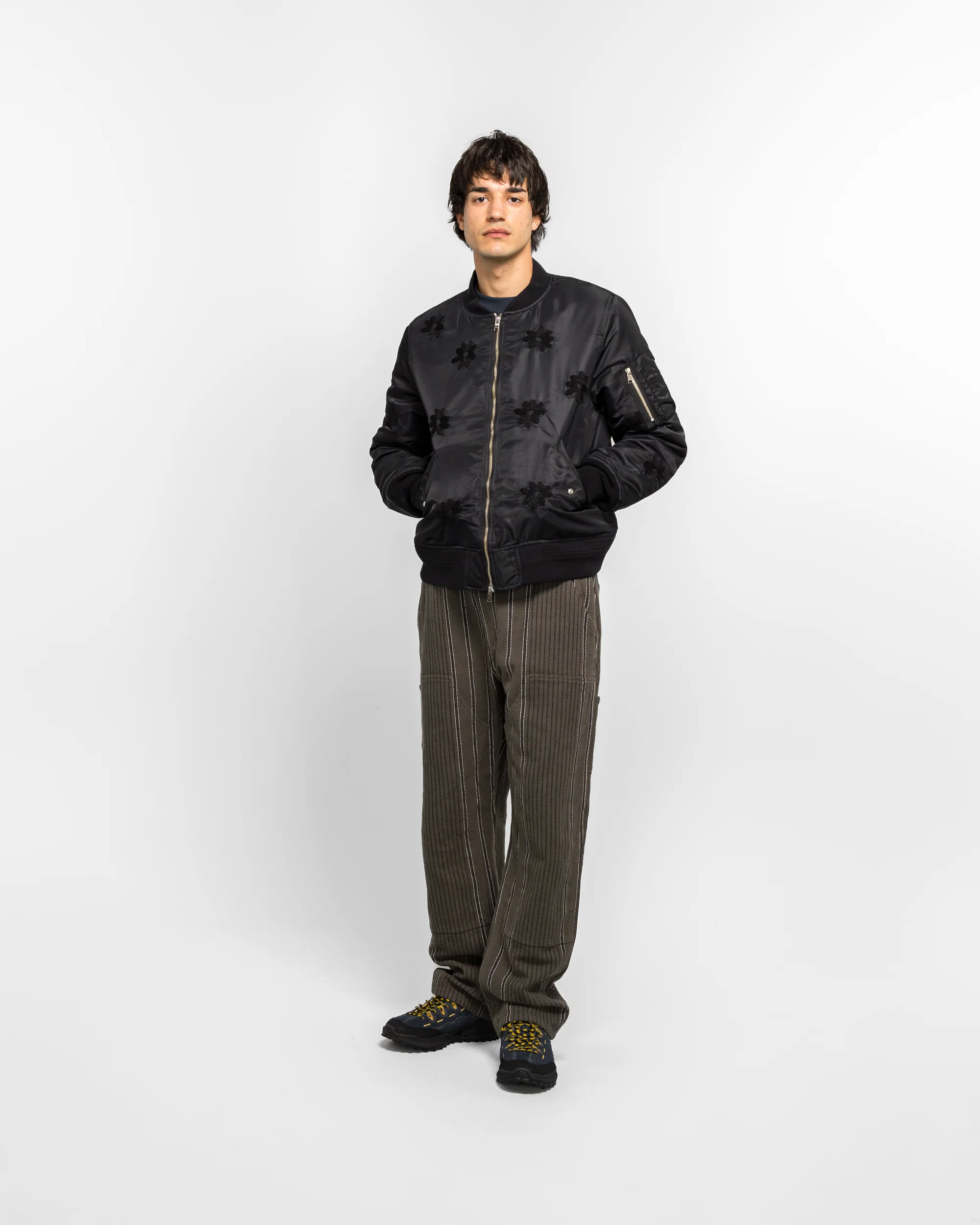 Flower Embroidery Flight Jacket - Black - Image 6