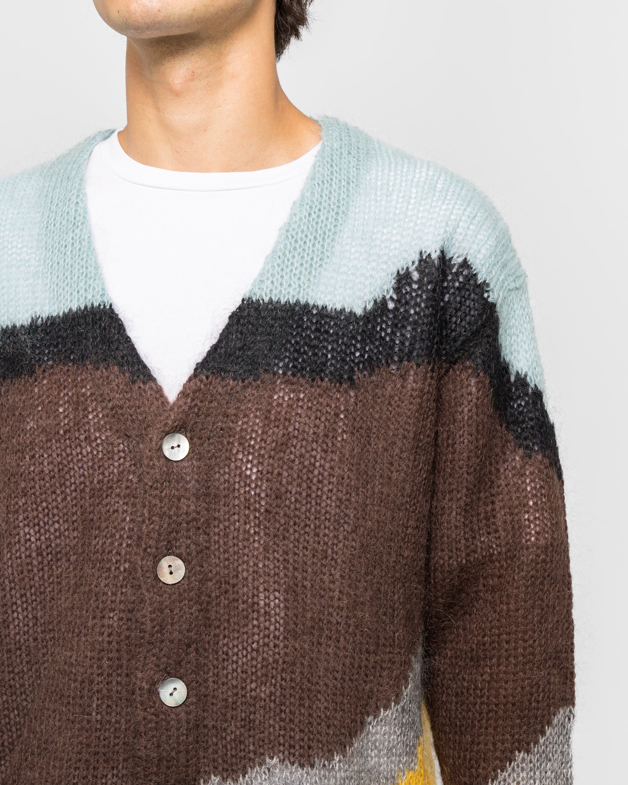 Multi-Colour Mohair Cardigan - Brown/Light Blue - Image 5