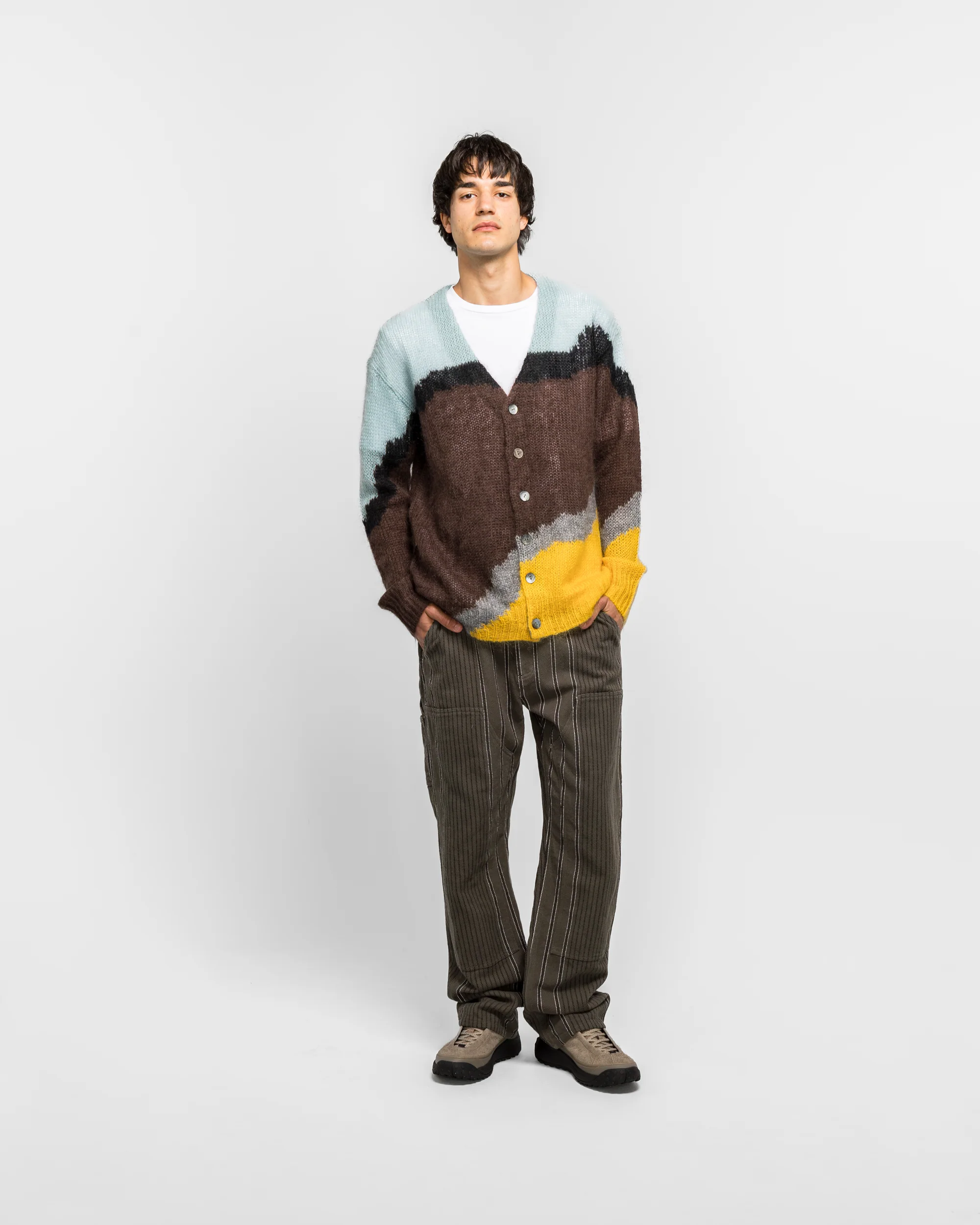 Multi-Colour Mohair Cardigan - Brown/Light Blue - Image 6