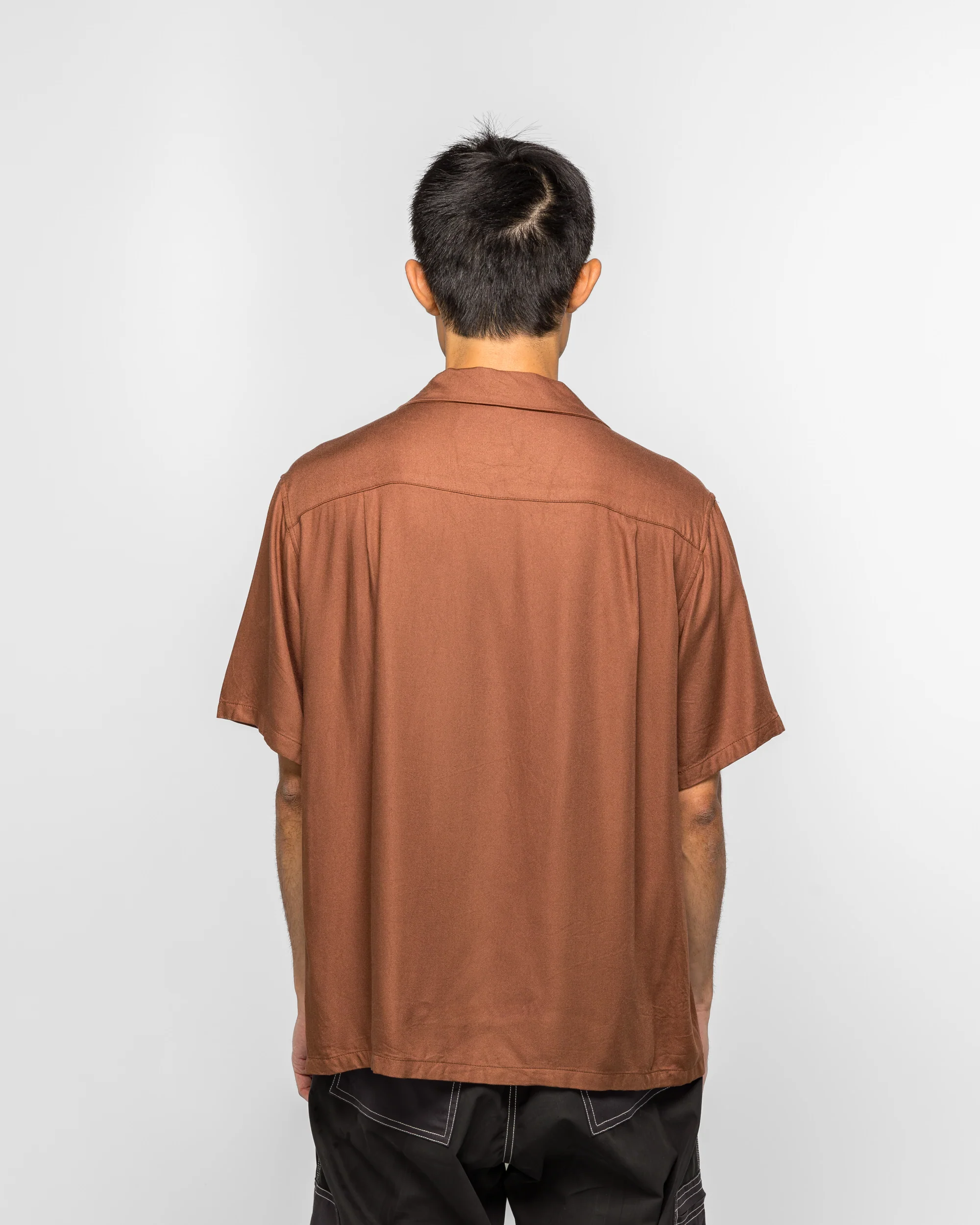 Paisley Embroidery Open Collar SS Shirt - Walnut - Image 4