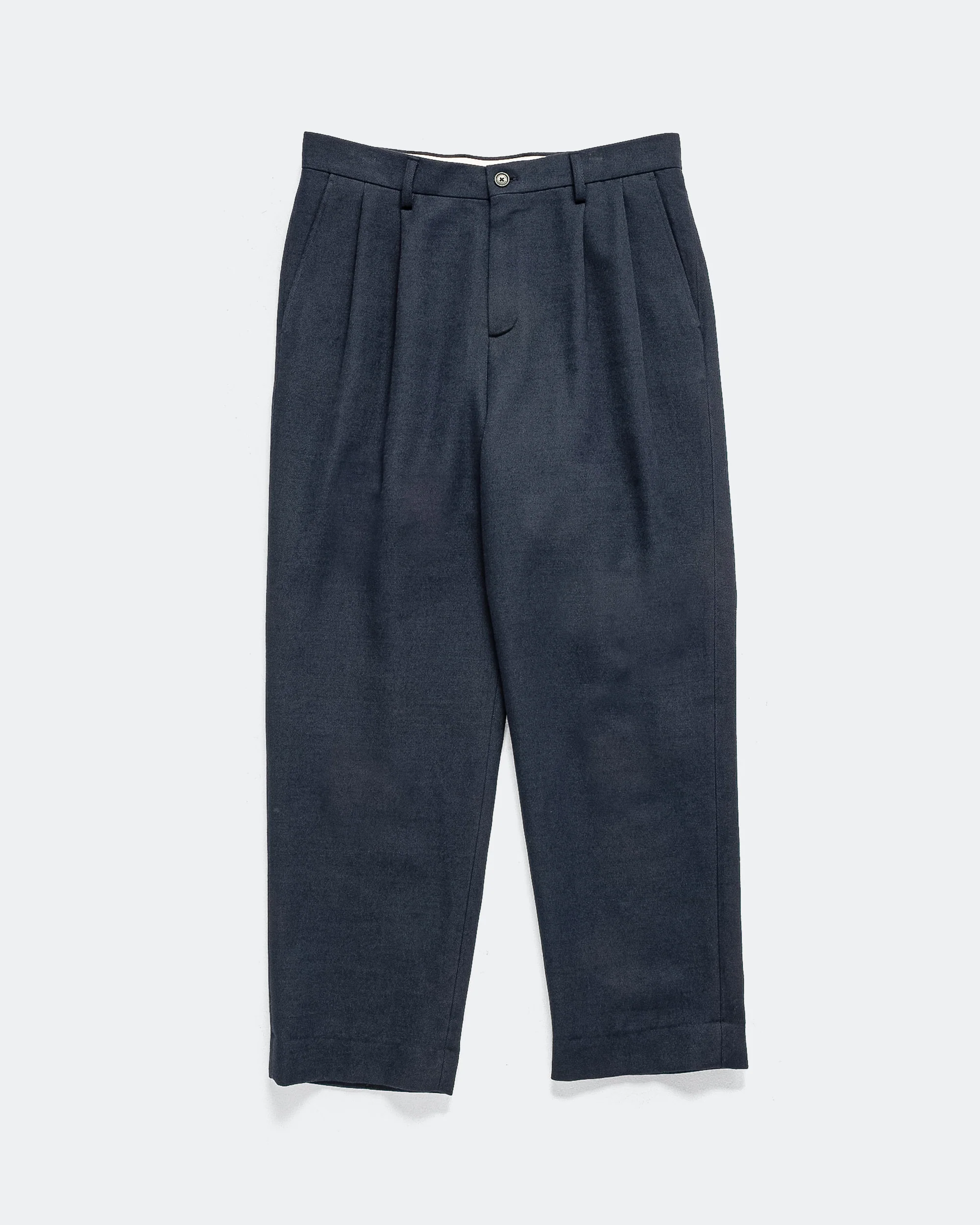 Benn Relaxed Cavalry Cotton Wool Pleated Trouser - Dark Navy