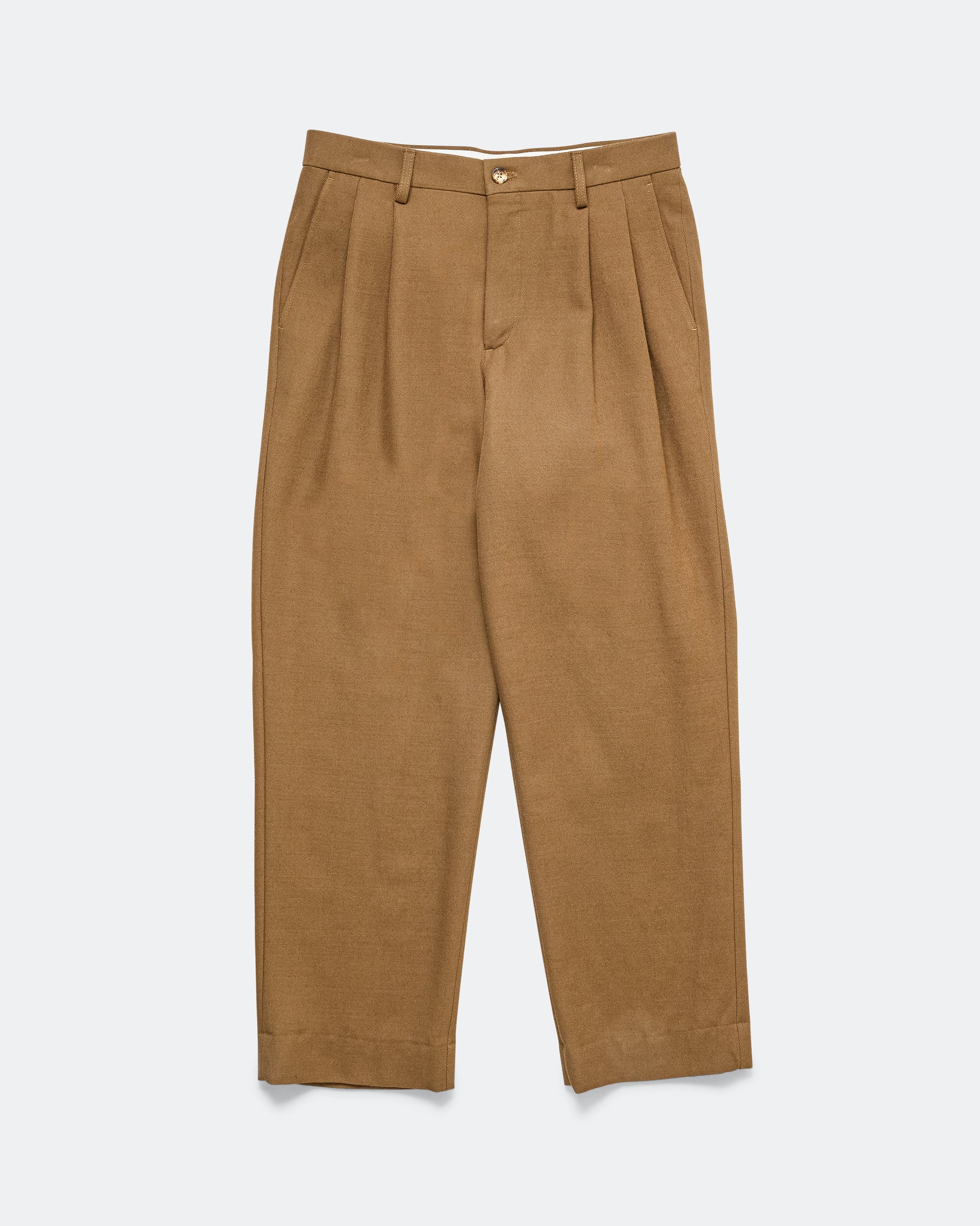 Benn Relaxed Cavalry Cotton Wool Pleated Trouser - Oak
