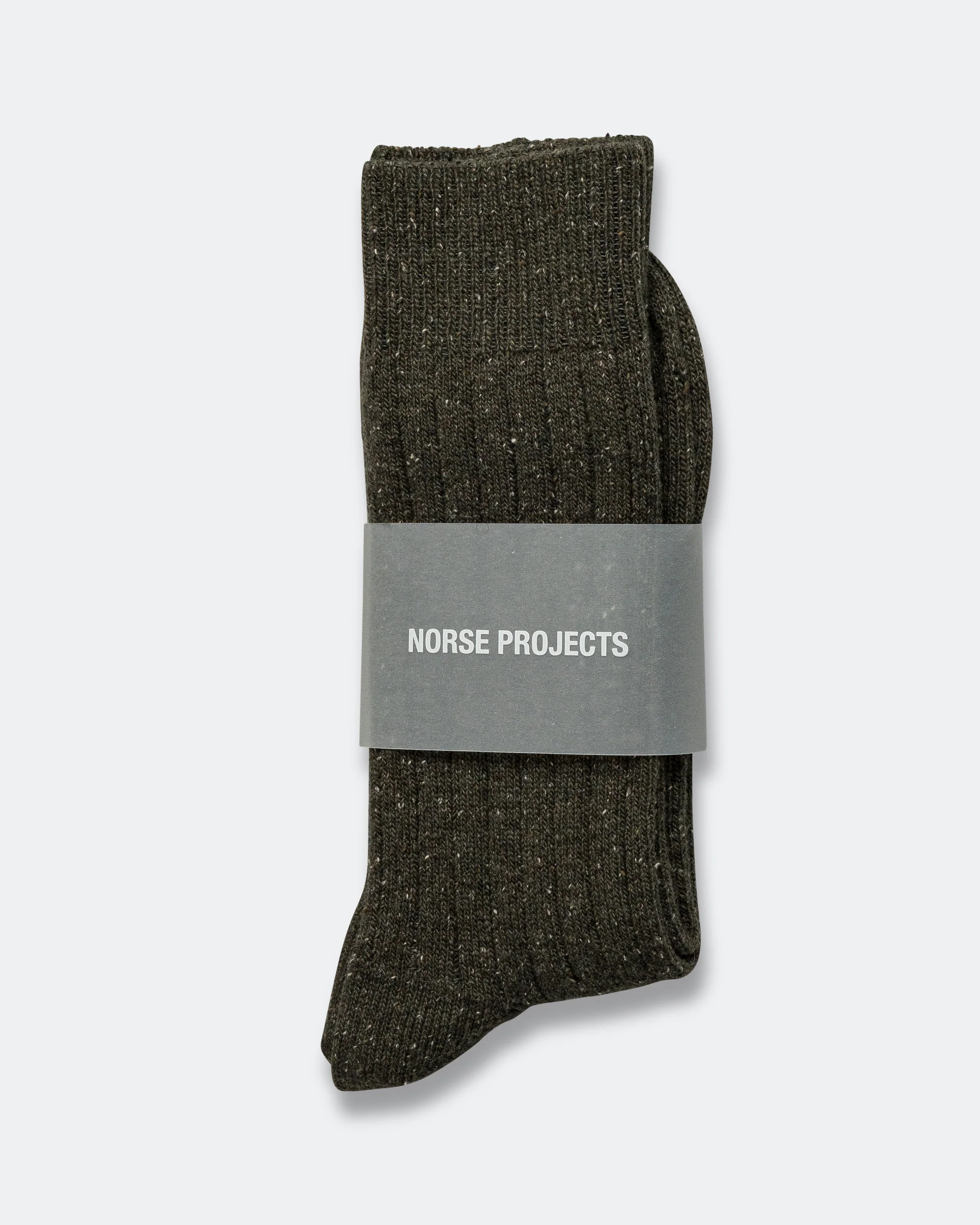Bjarki Neps Wool Rib Sock - Olive Night