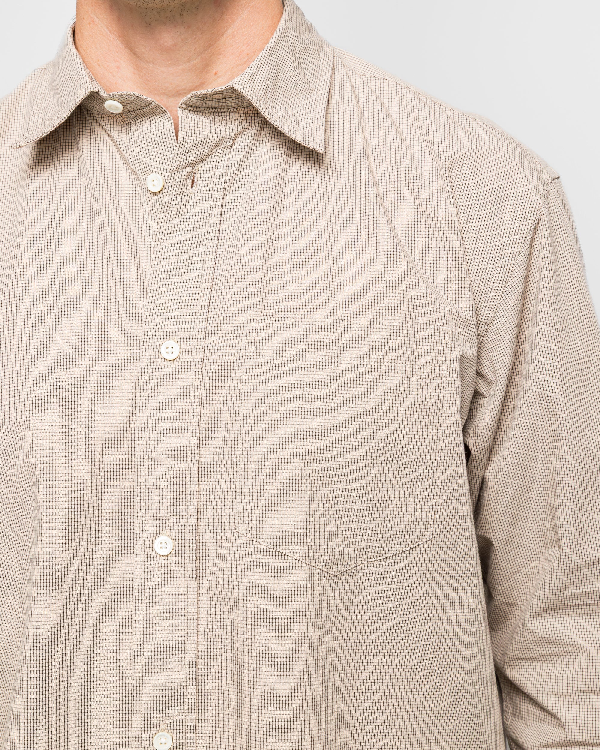 Espevik Oversize Micro Poplin Check Shirt - Oatmeal - Image 5