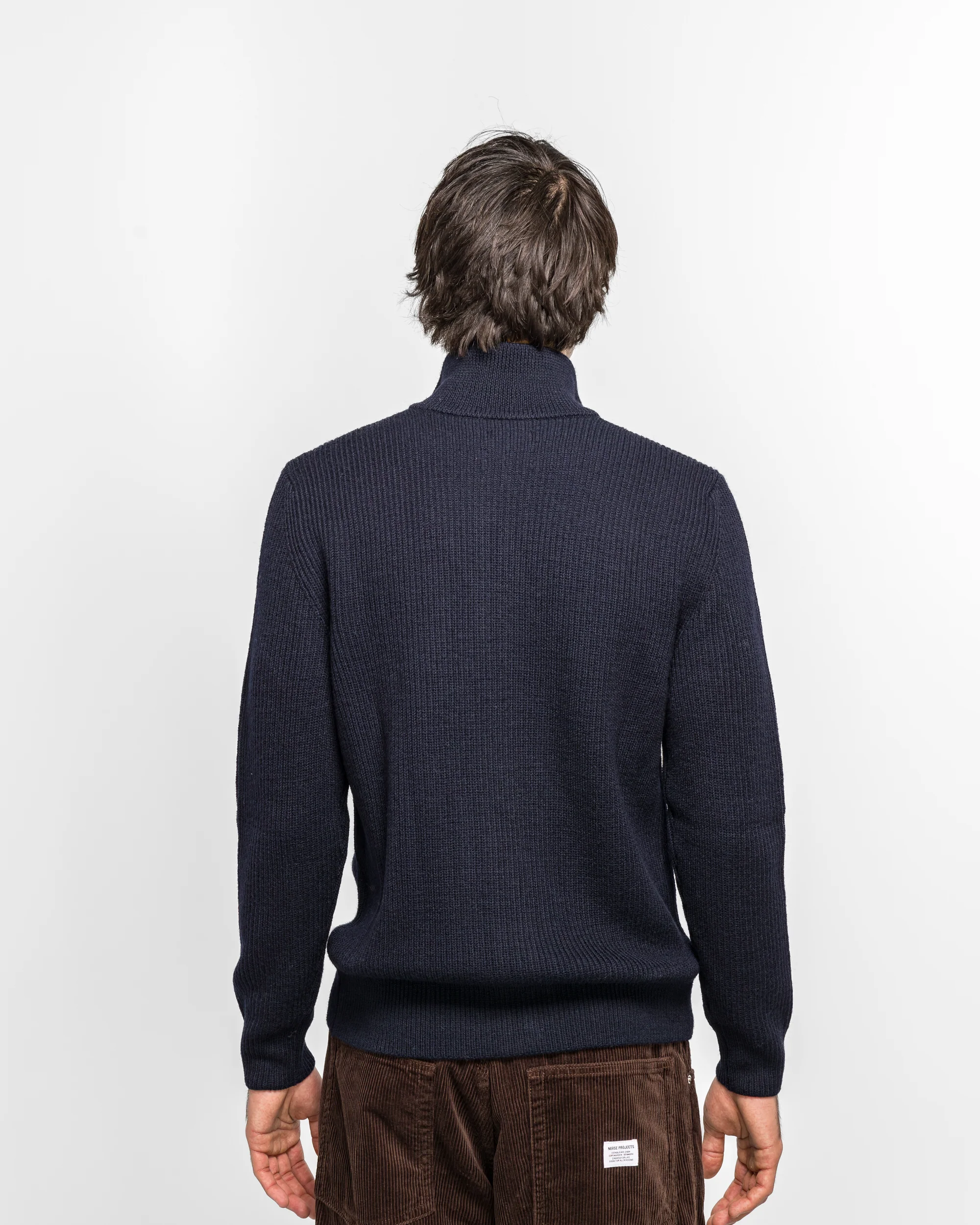 Hagen Wool Cotton Rib Full Zip Jacket - Dark Navy - Image 4