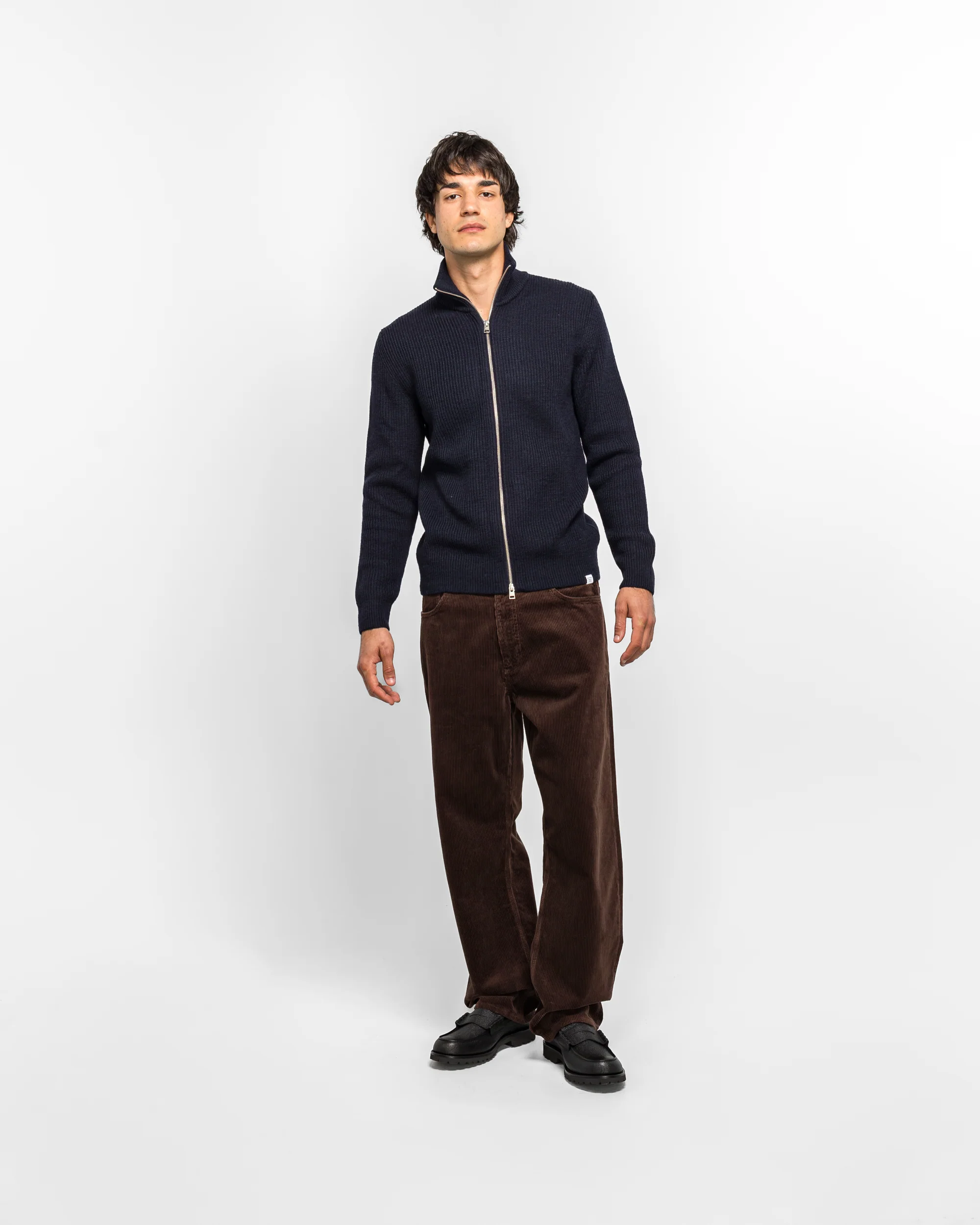 Hagen Wool Cotton Rib Full Zip Jacket - Dark Navy - Image 6