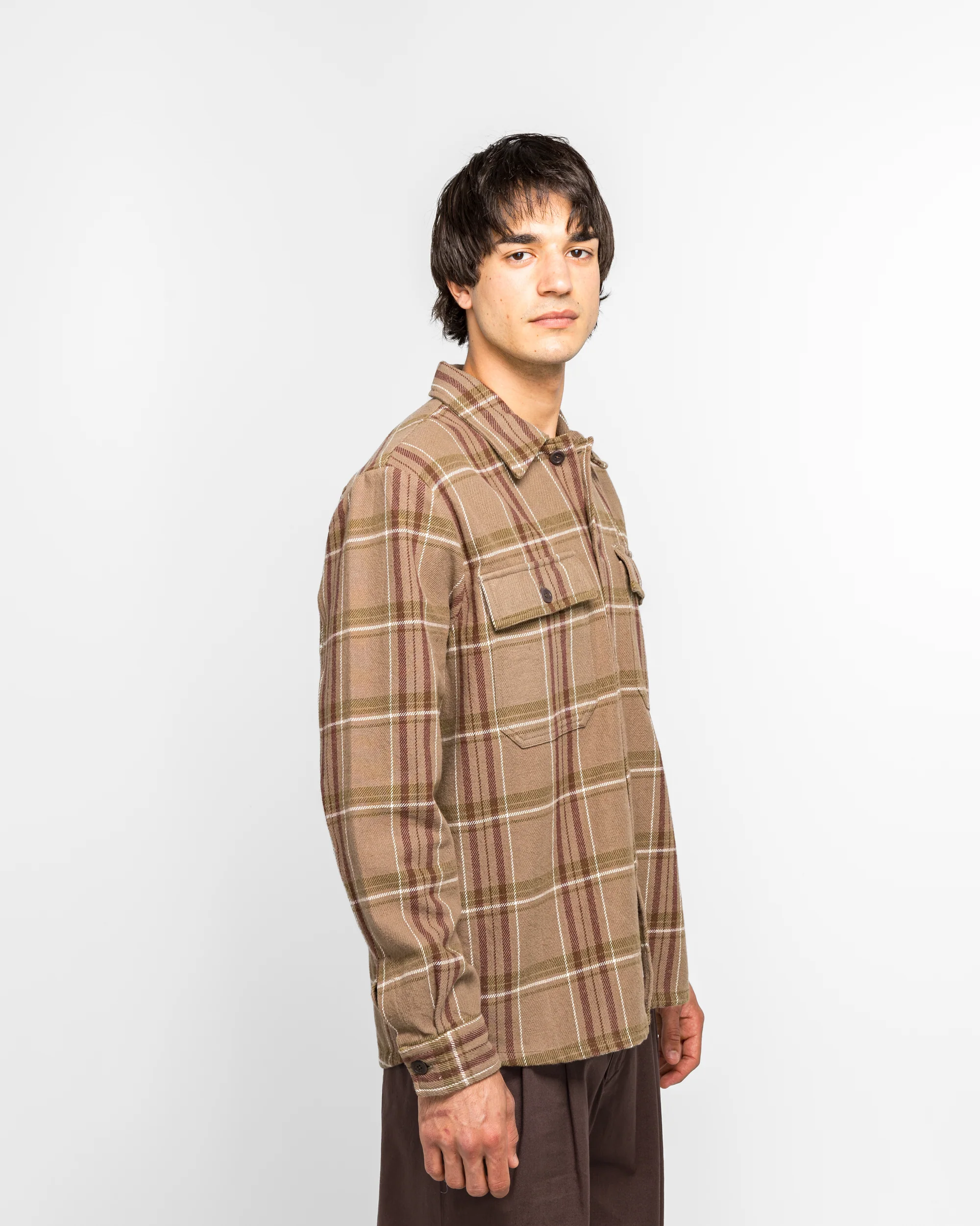 Hjalmer Heavy Twill Check Overshirt - Walnut - Image 3