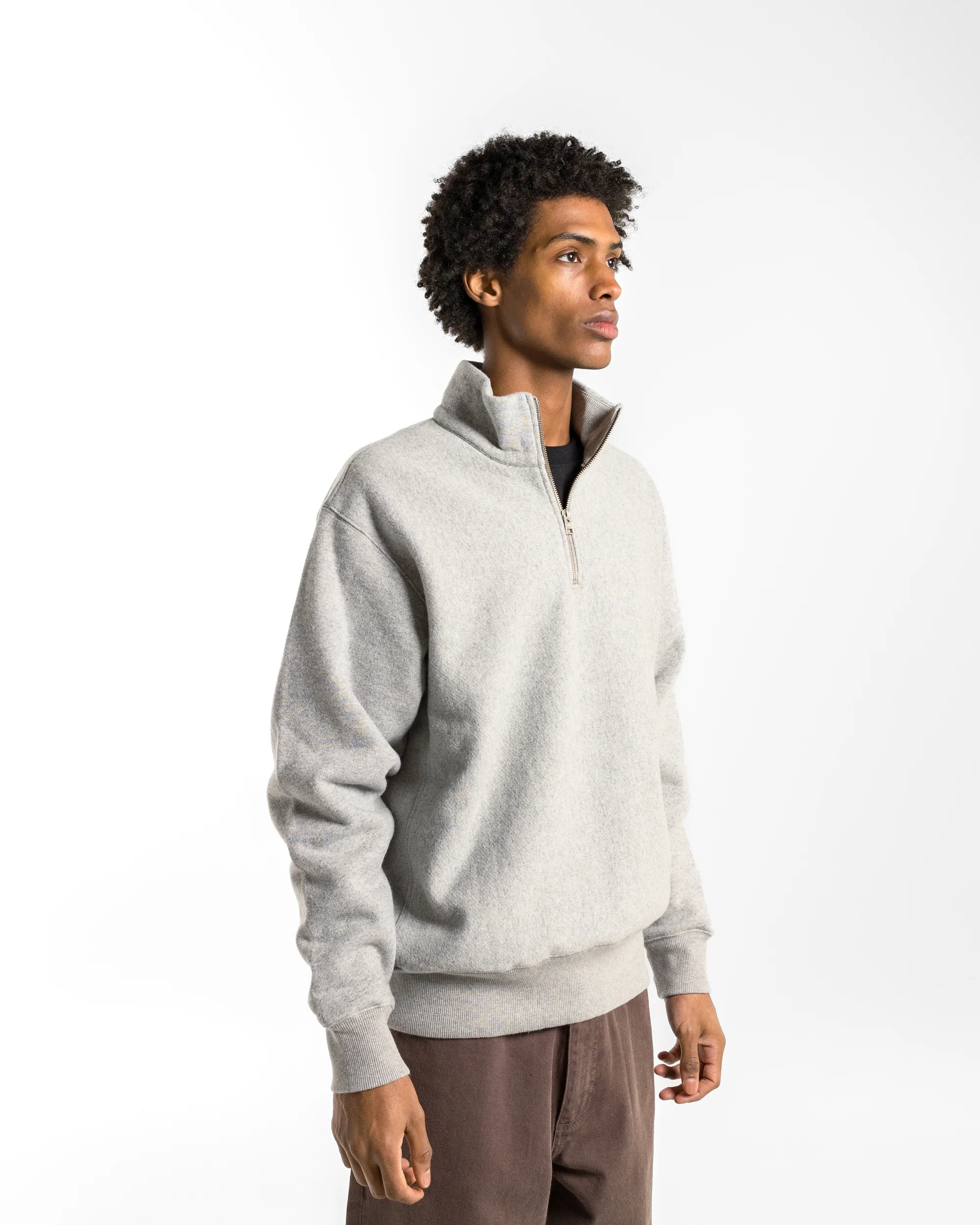 Ketel Relaxed Cotton Wool Half Zip Sweatshirt - Grey Melange - Image 3
