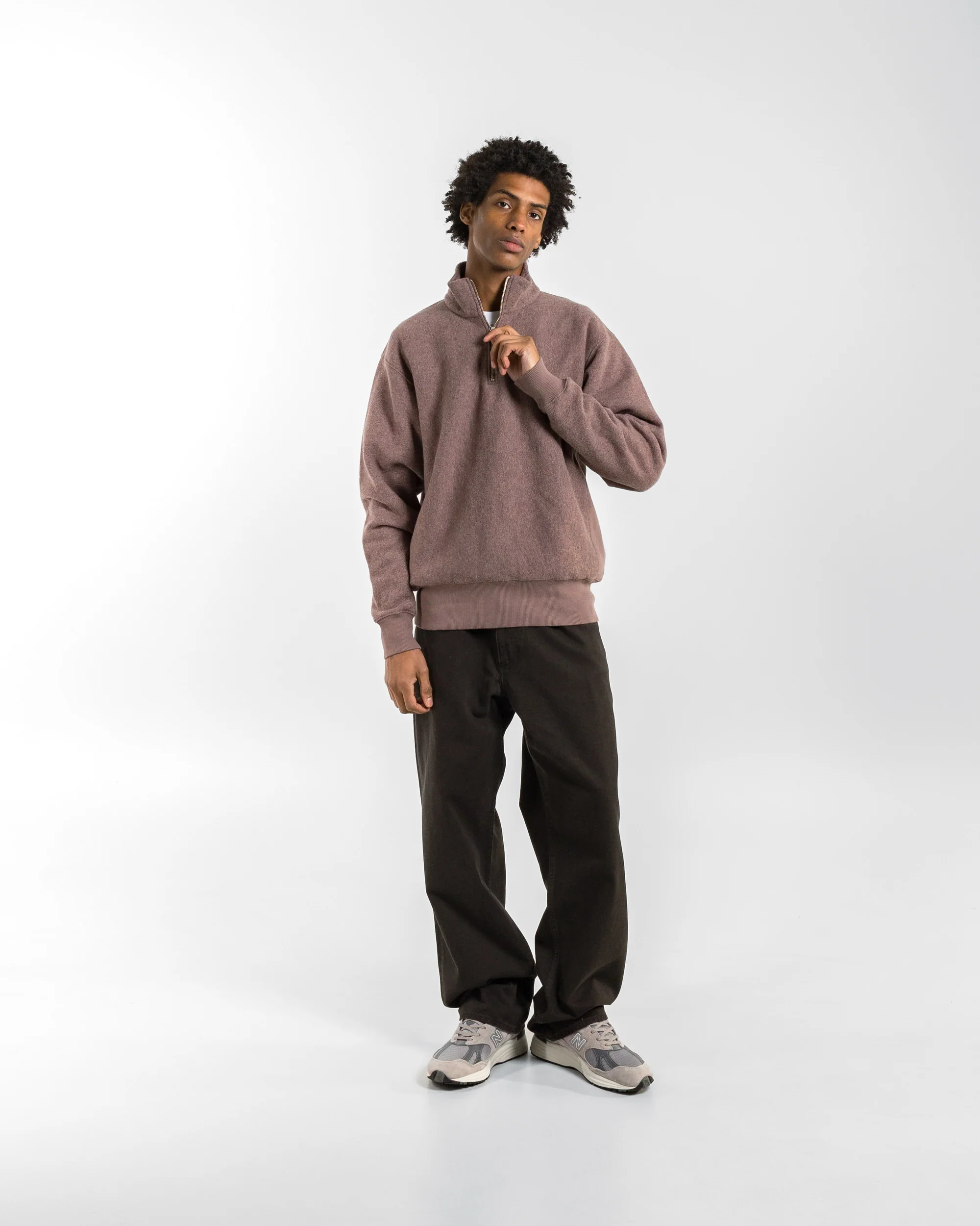 Ketel Relaxed Cotton Wool Half Zip Sweatshirt - Walnut - Image 5