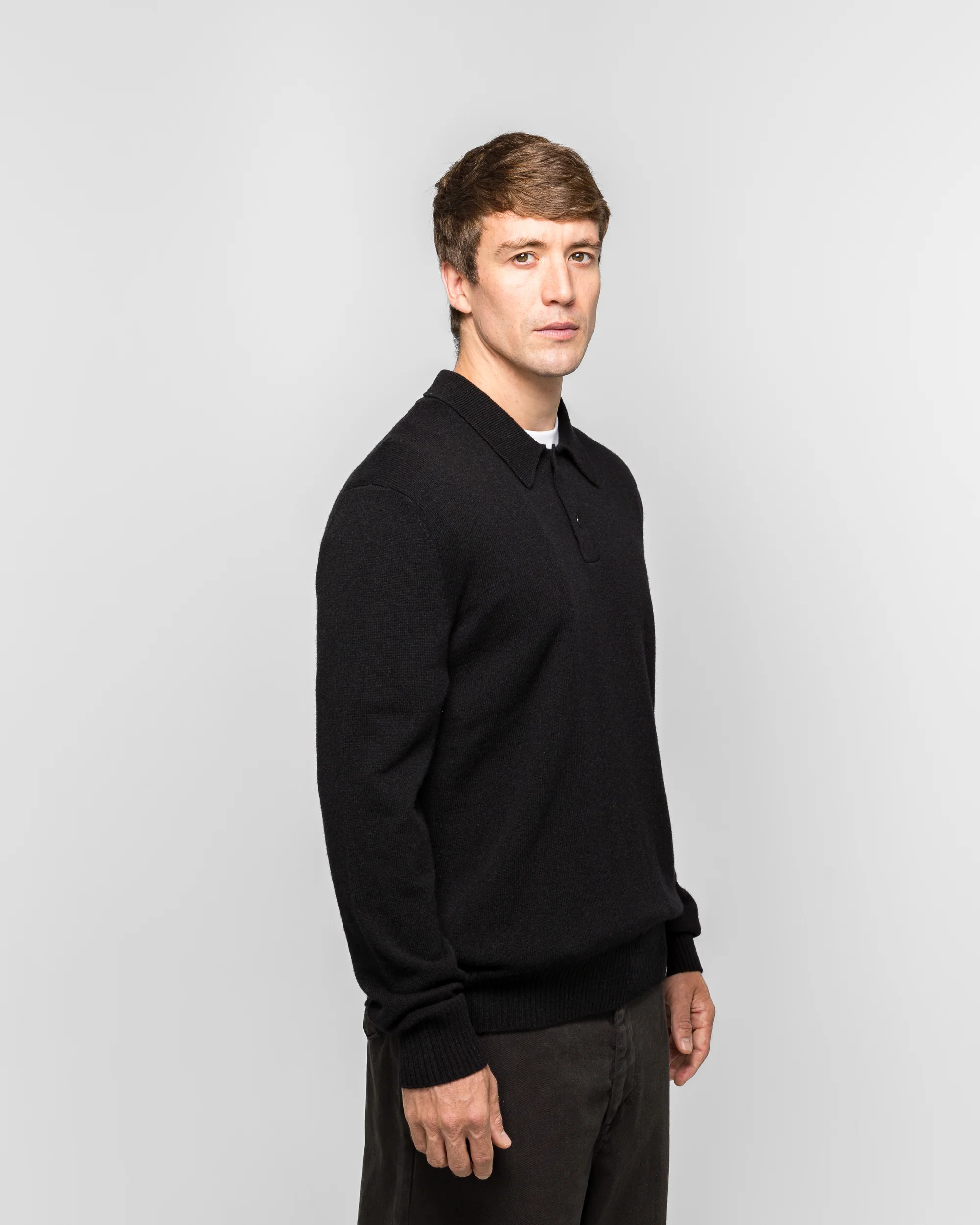Standard Merino Lambswool Polo - Black - Image 3