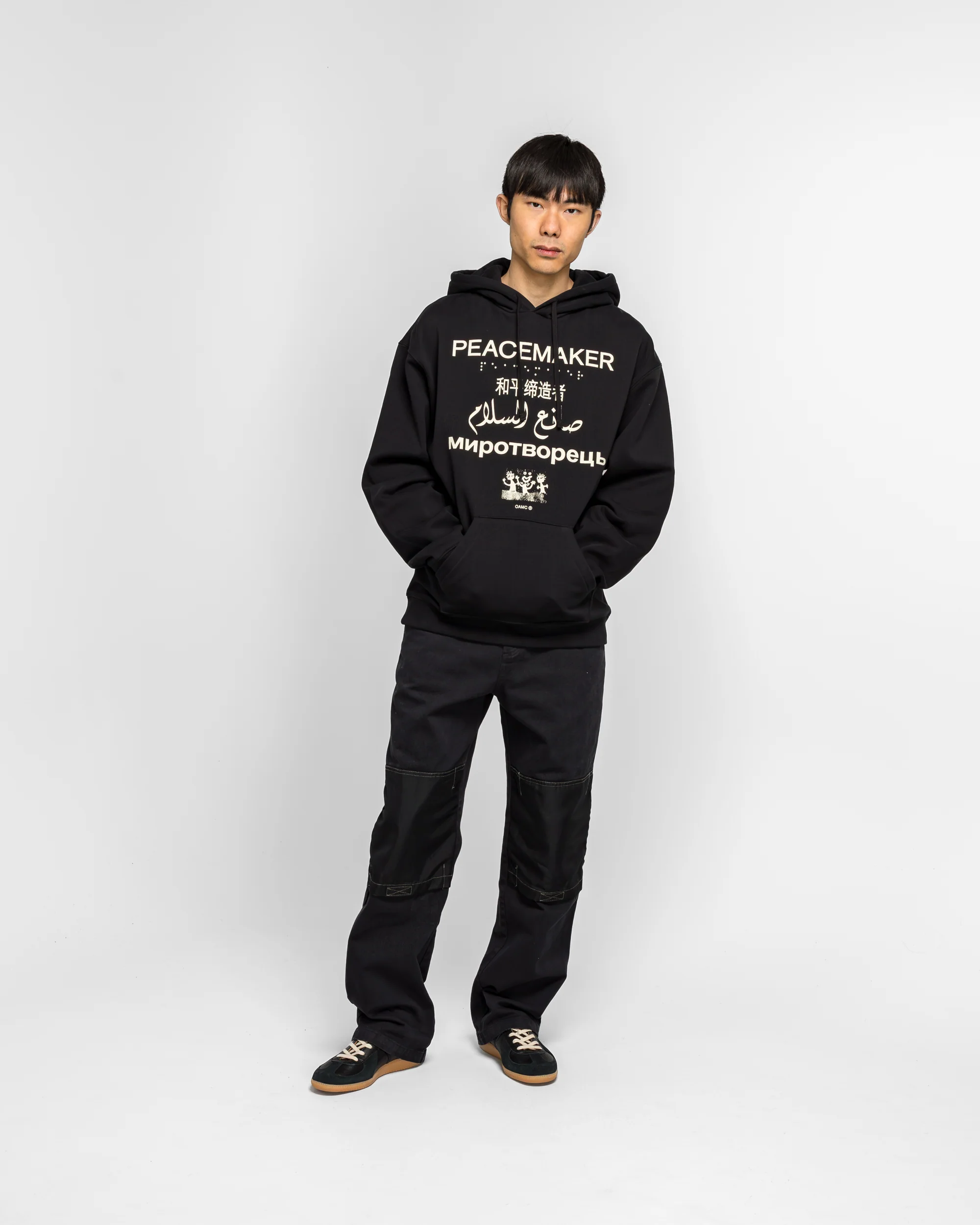 Loose Fit Hoodie Languages Print - Black - Image 5