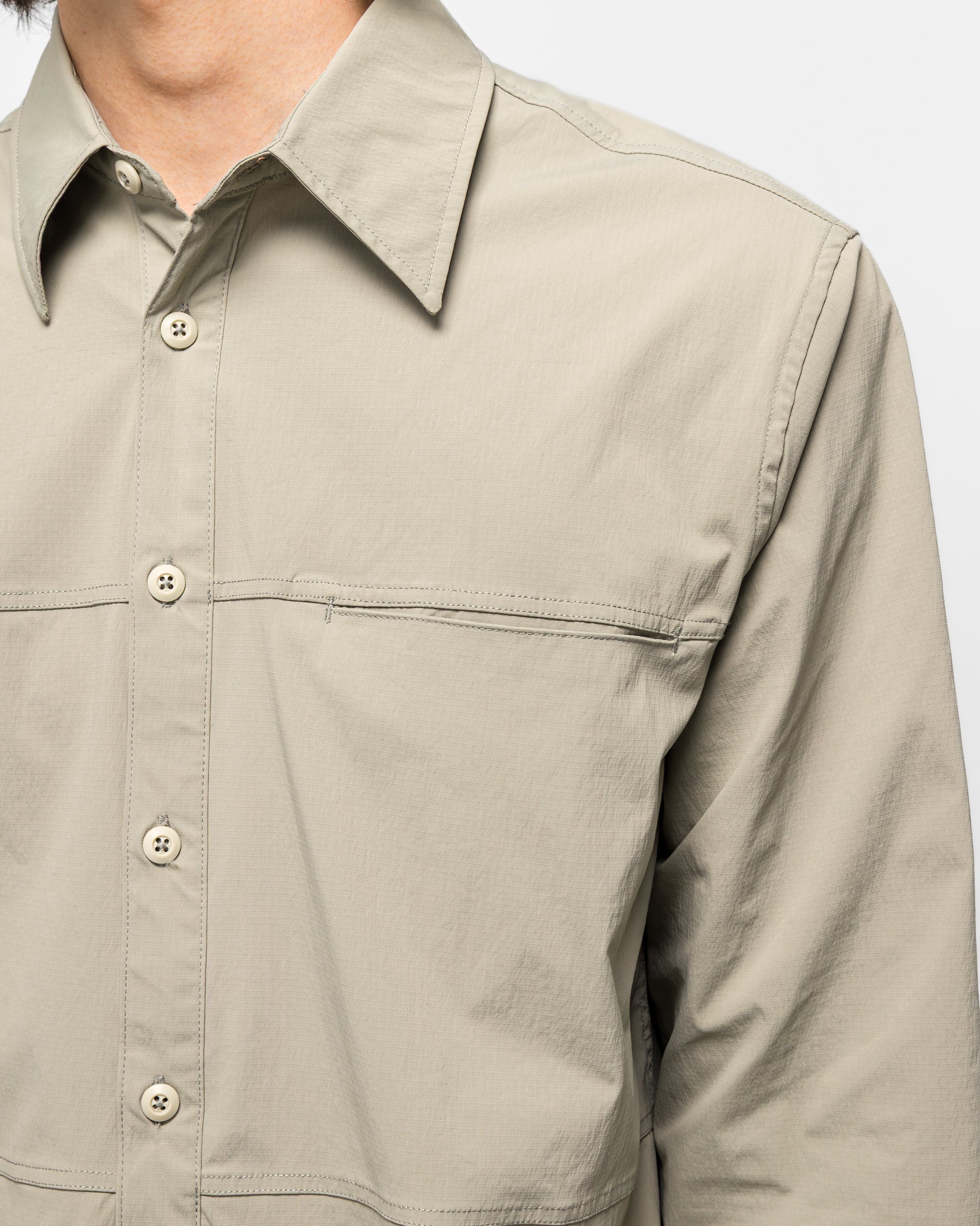 Crinkled Ripstop Panel Shirt - Sage - Image 6