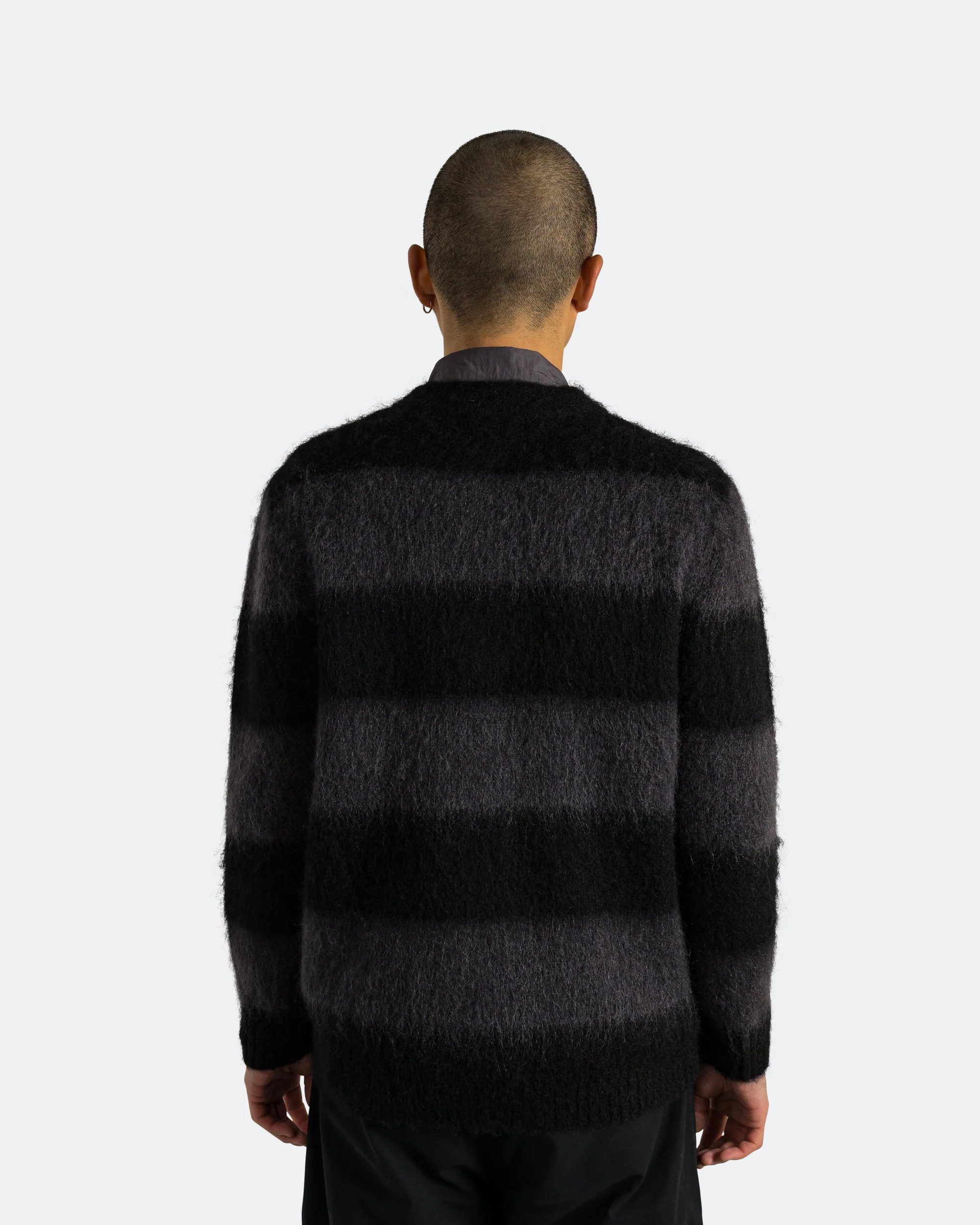 Wool Mohair Stripe Knit Sweater x UP THERE - Black/Charcoal - Image 4