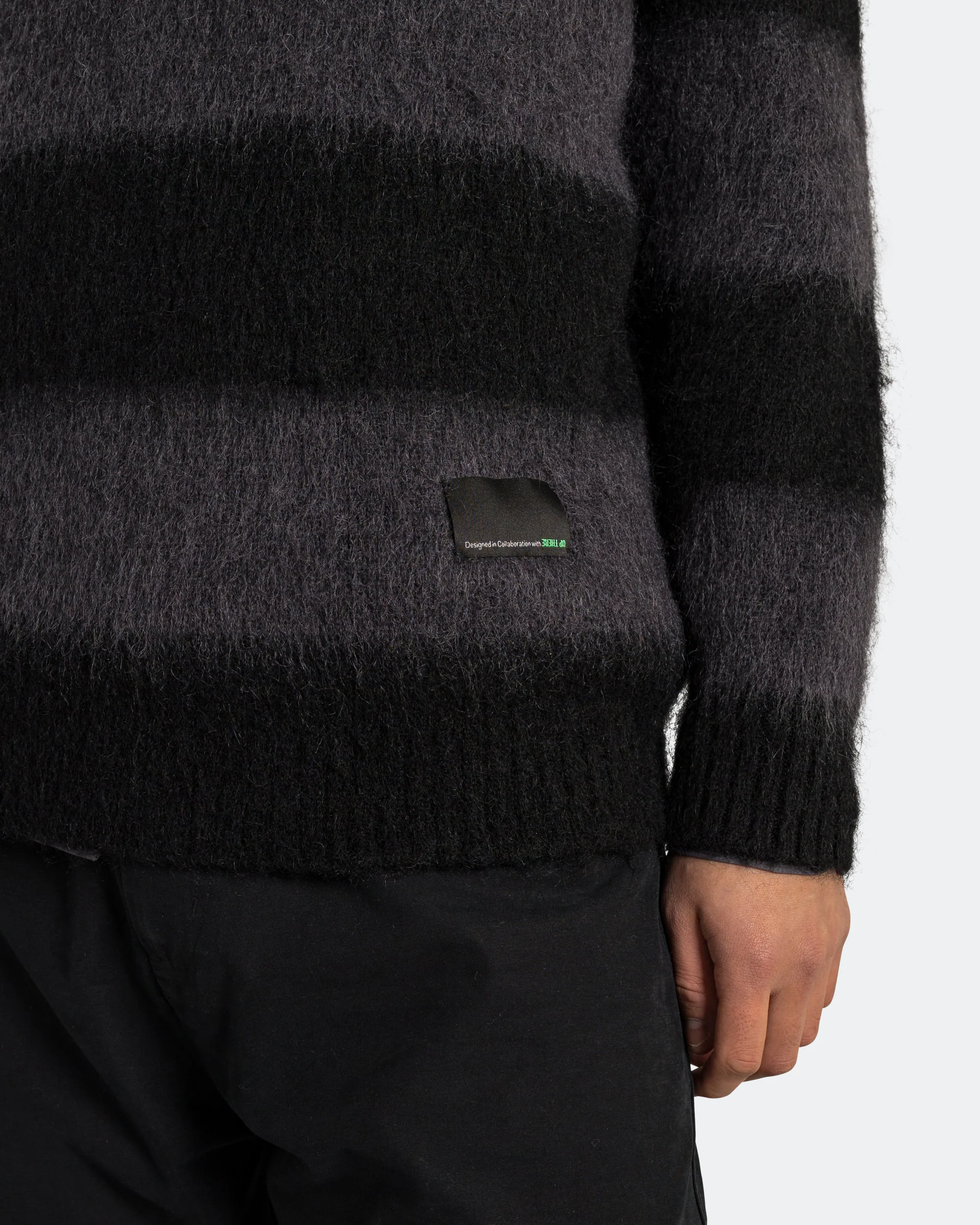 Wool Mohair Stripe Knit Sweater x UP THERE - Black/Charcoal - Image 5