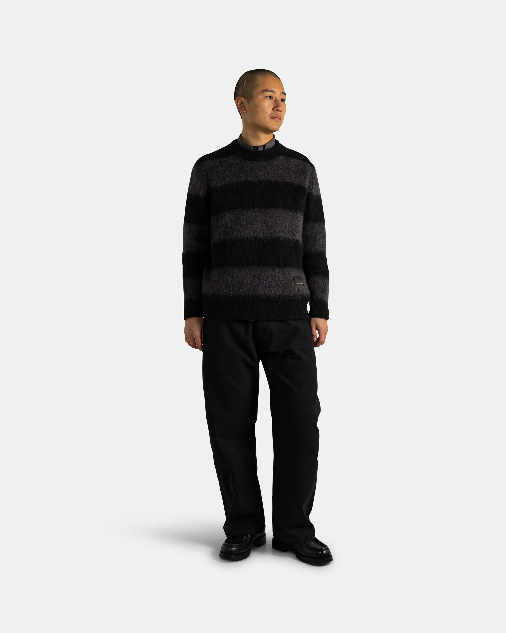 Wool Mohair Stripe Knit Sweater x UP THERE - Black/Charcoal - Image 6