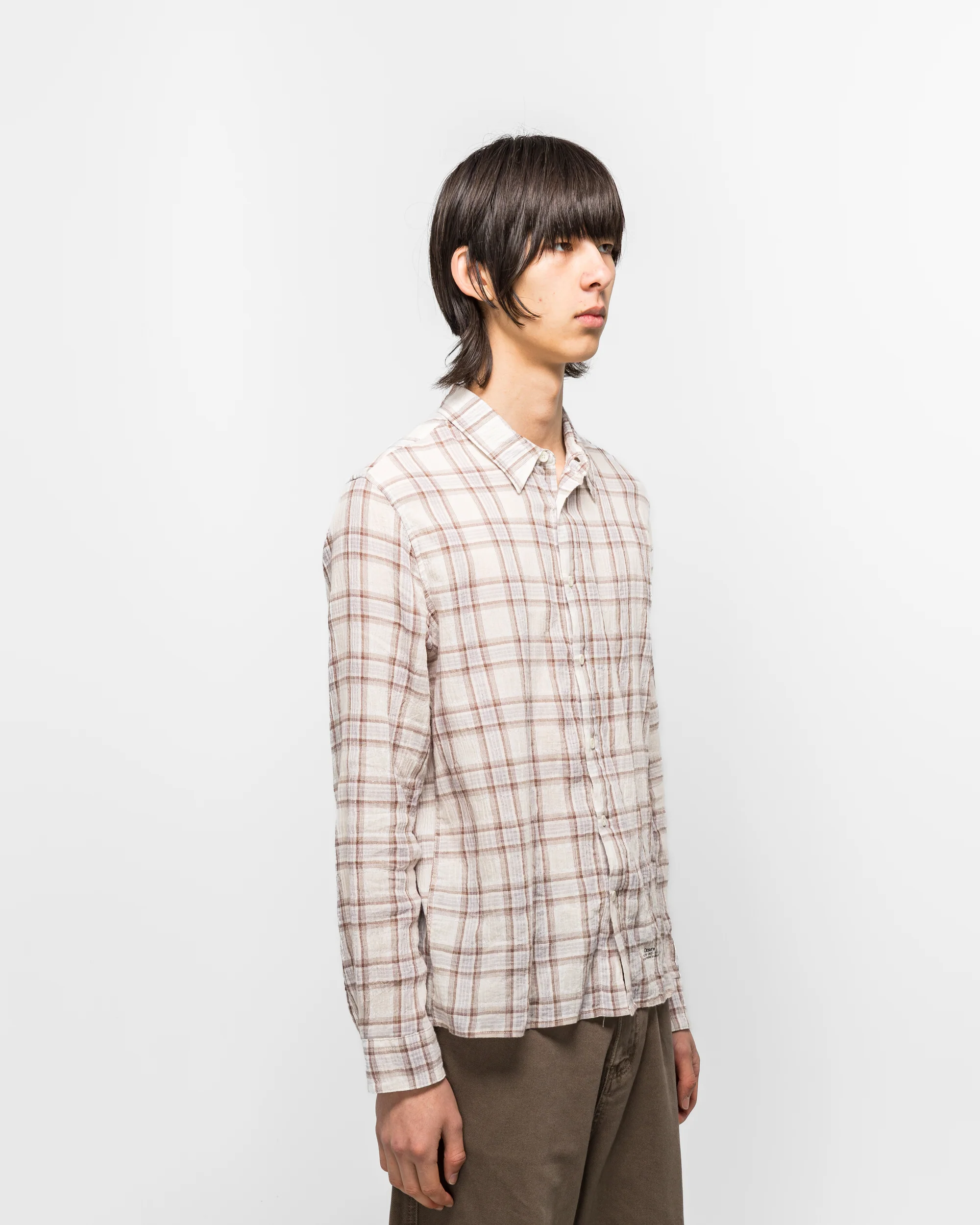 Seersucker Plaid Shirt - Brown/Blue - Image 3
