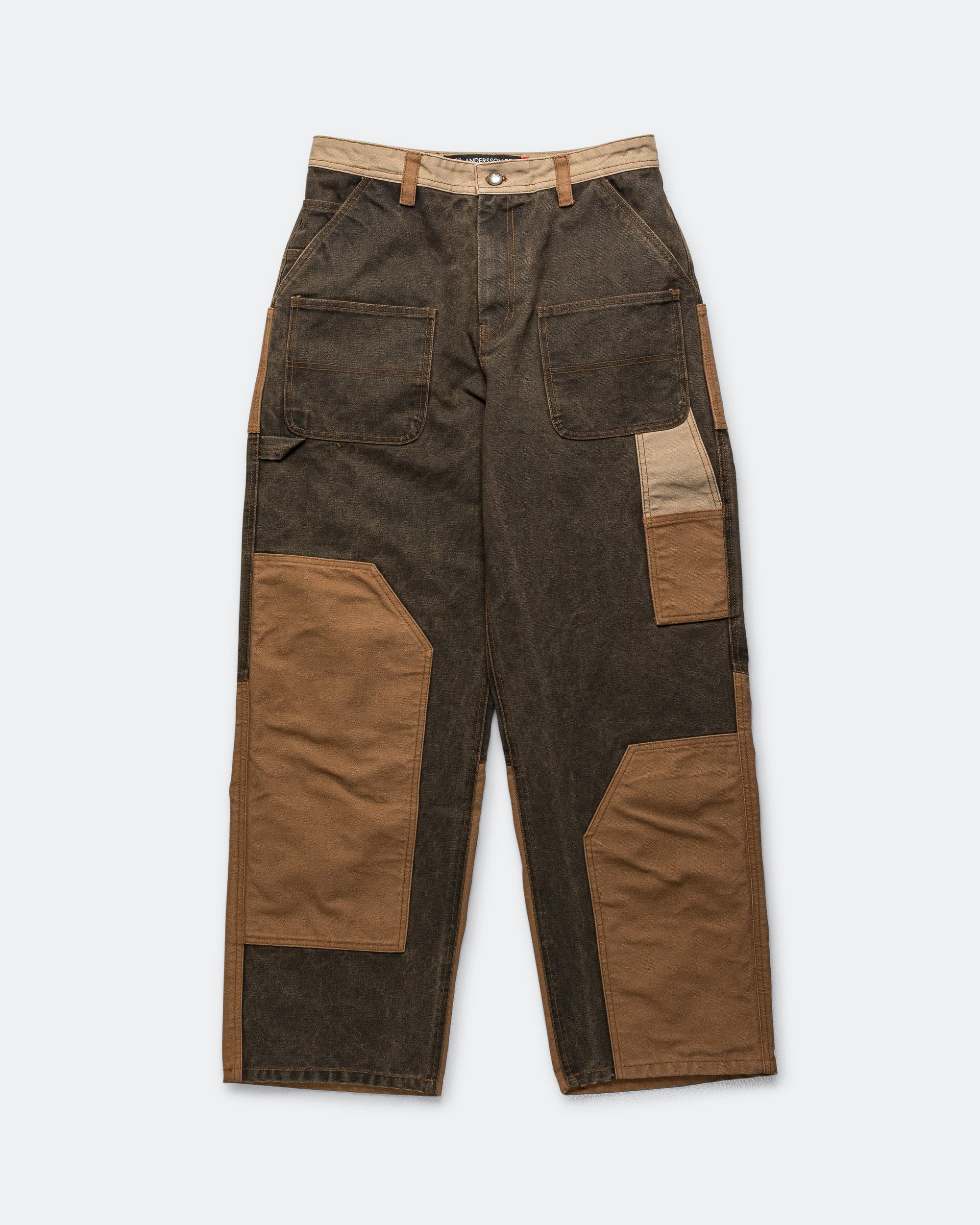 Patchwork Carpenter Wide-Leg Jeans - Brown