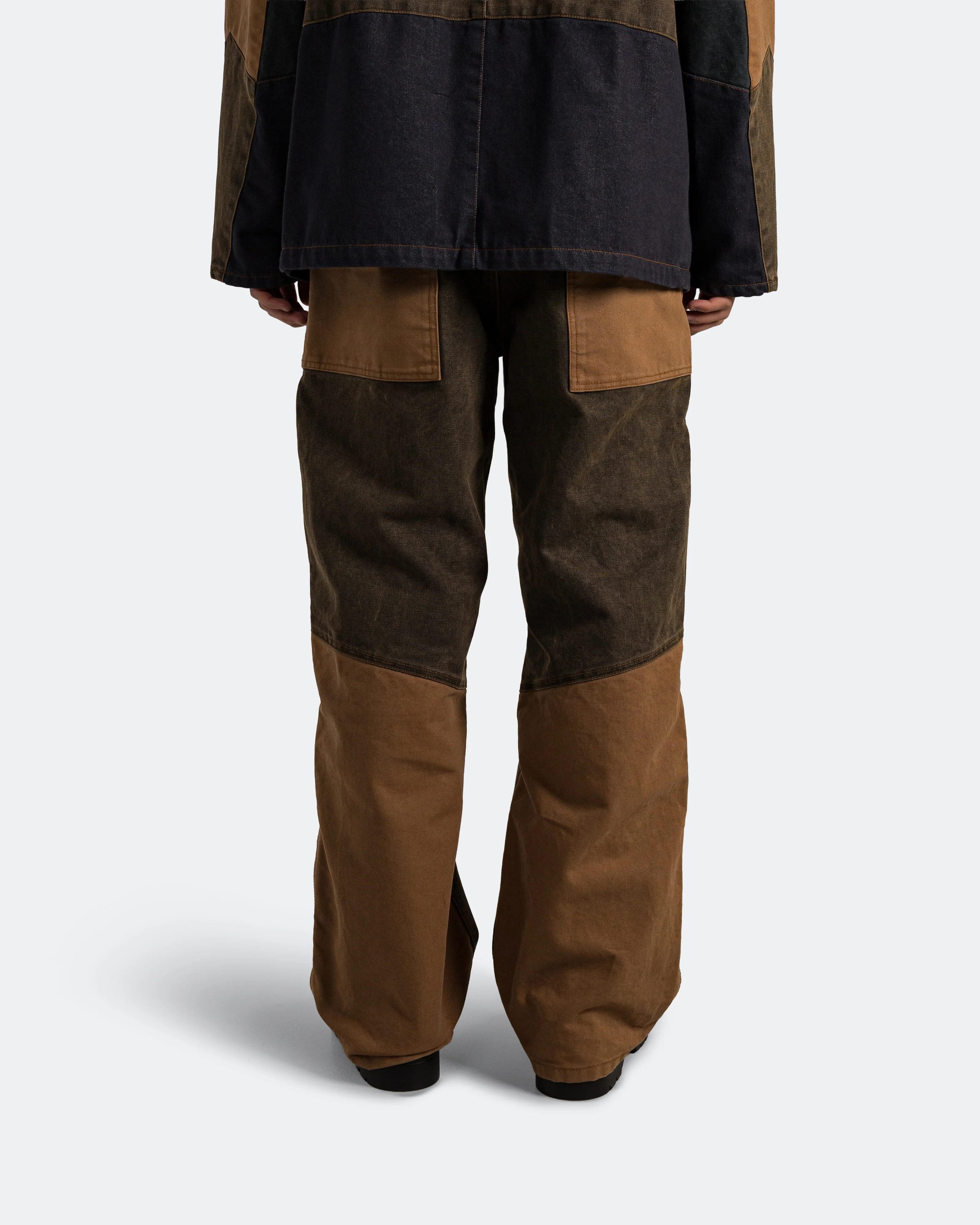 Patchwork Carpenter Wide-Leg Jeans - Brown - Image 3