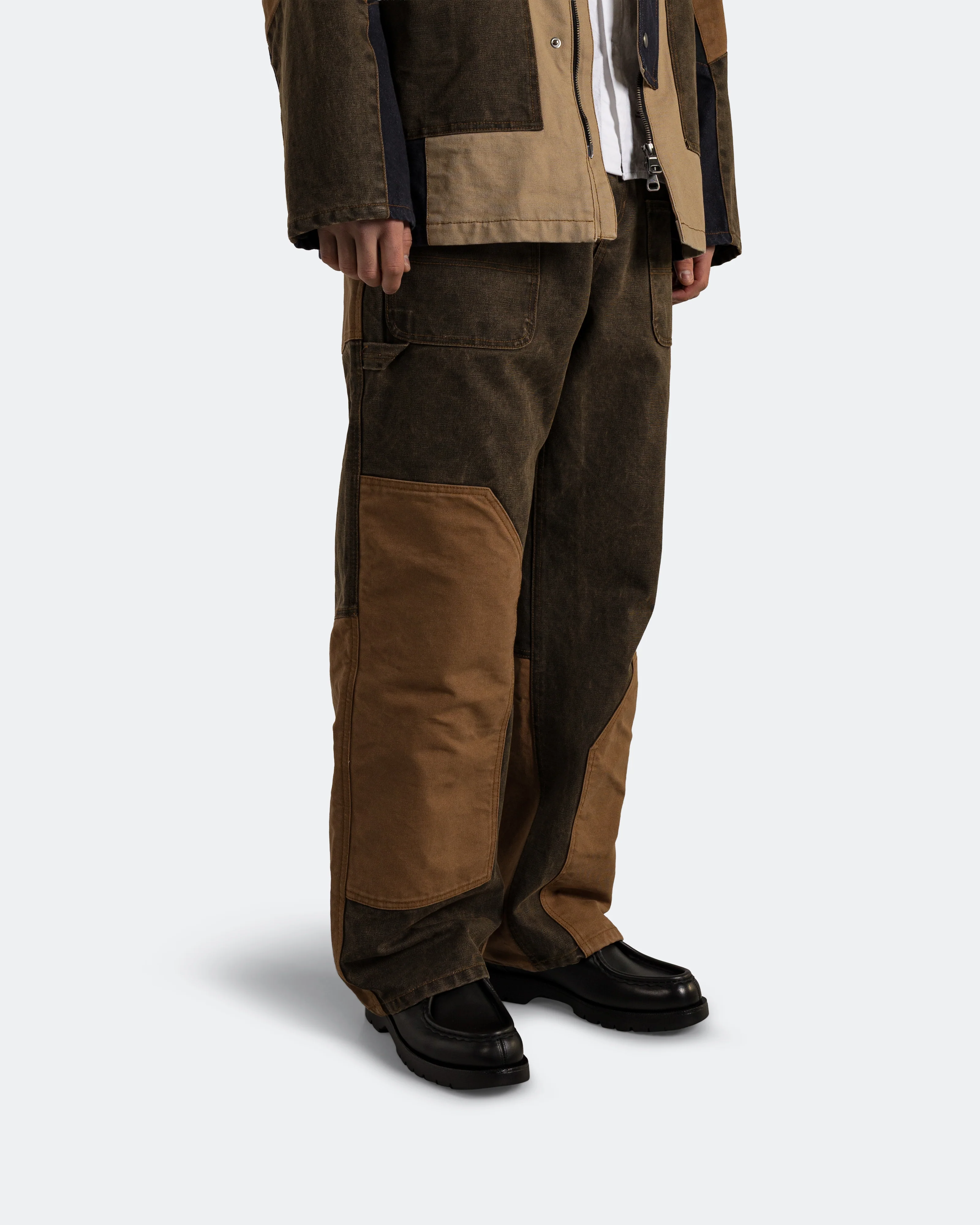 Patchwork Carpenter Wide-Leg Jeans - Brown - Image 4
