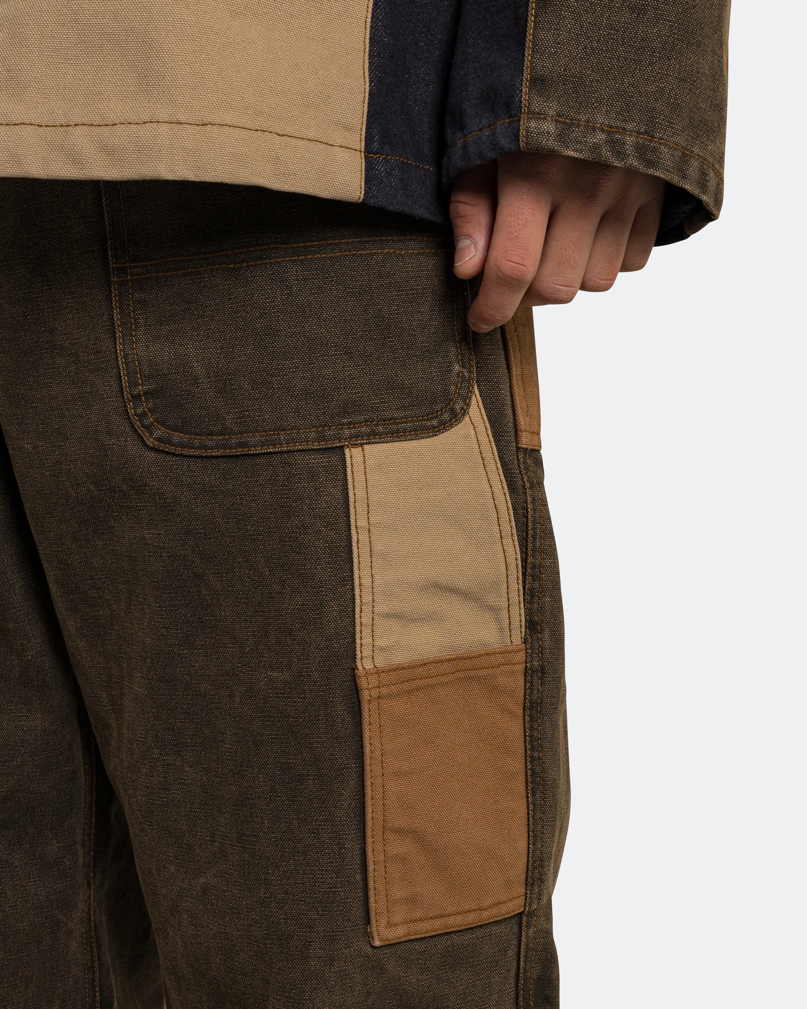 Patchwork Carpenter Wide-Leg Jeans - Brown - Image 5