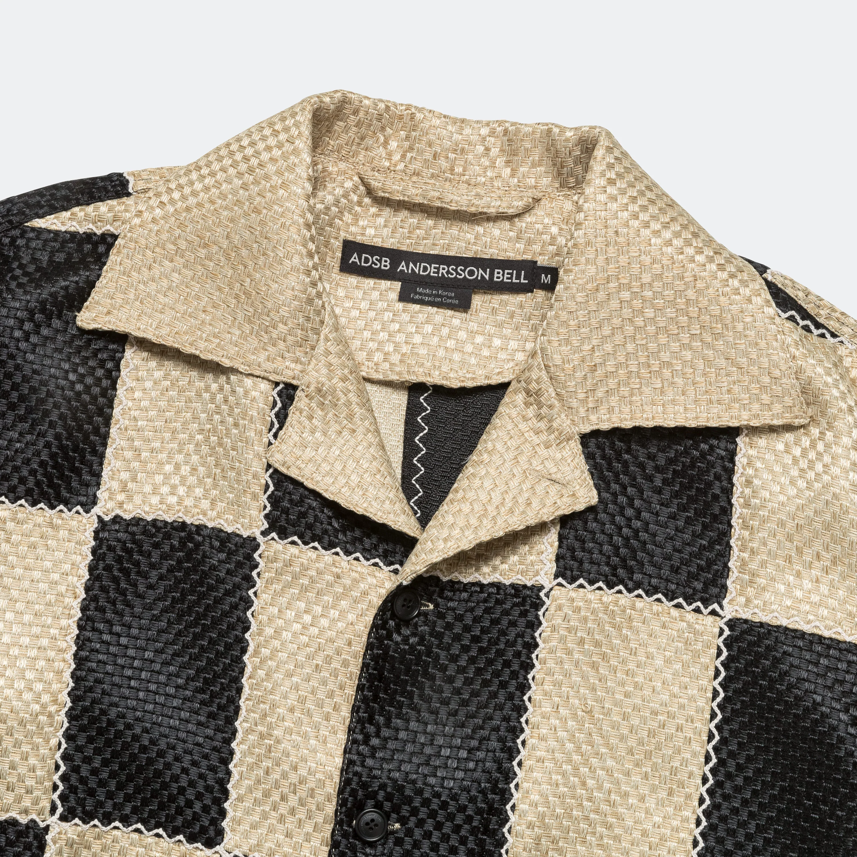 Patchwork Open Collar SS Shirt - Black/Beige - Image 3