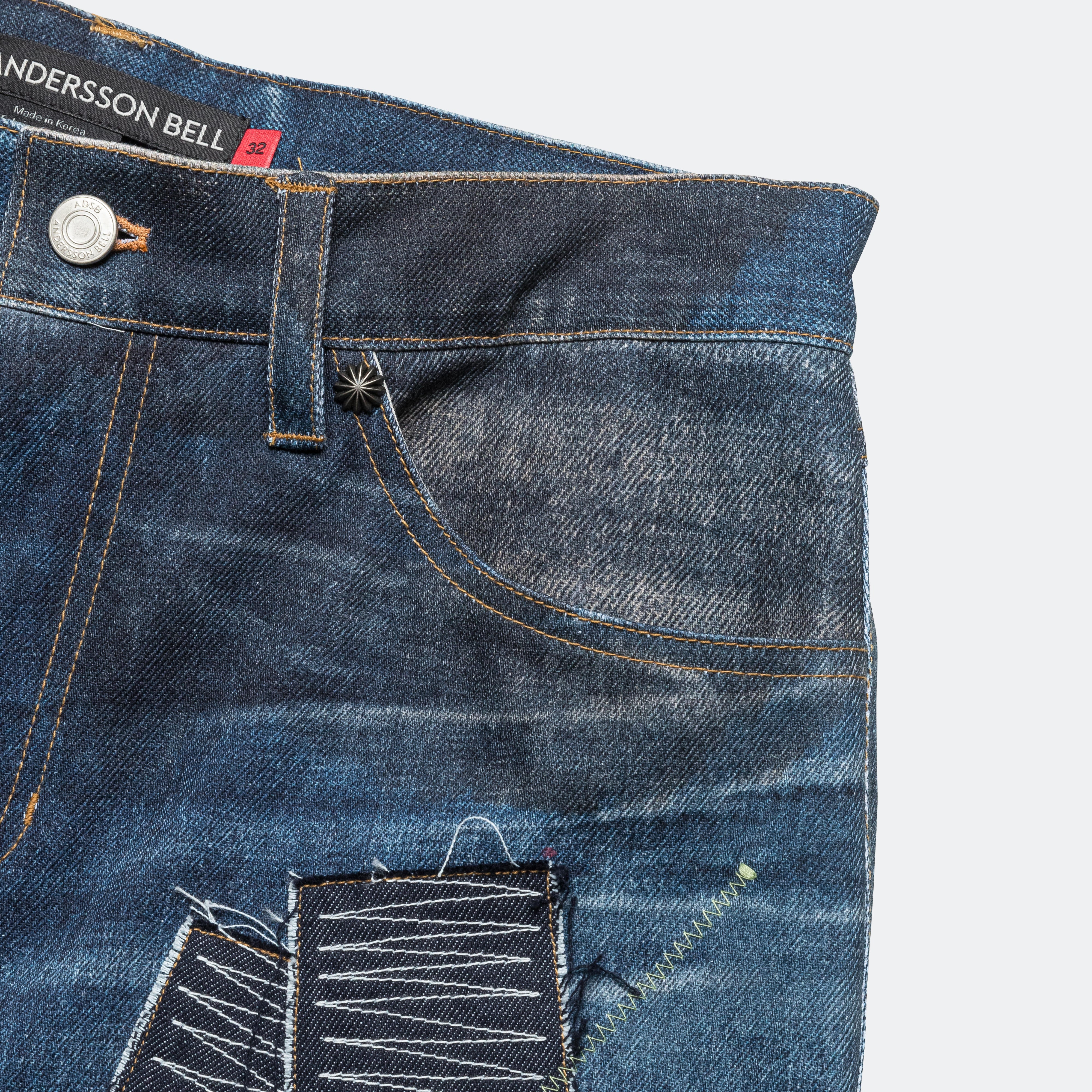 Patchwork Printed Denim Jeans - Blue - Image 4