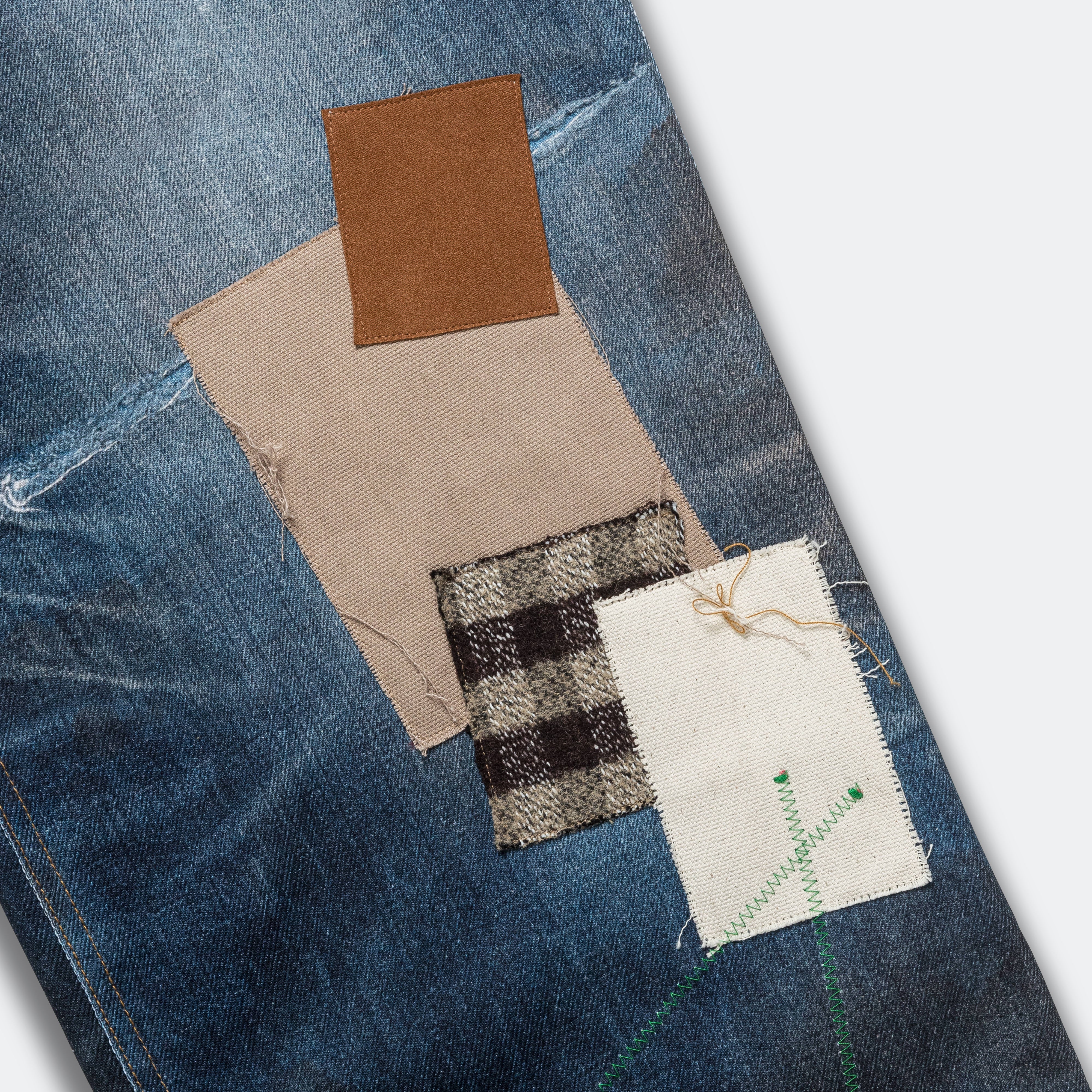 Patchwork Printed Denim Jeans - Blue - Image 6