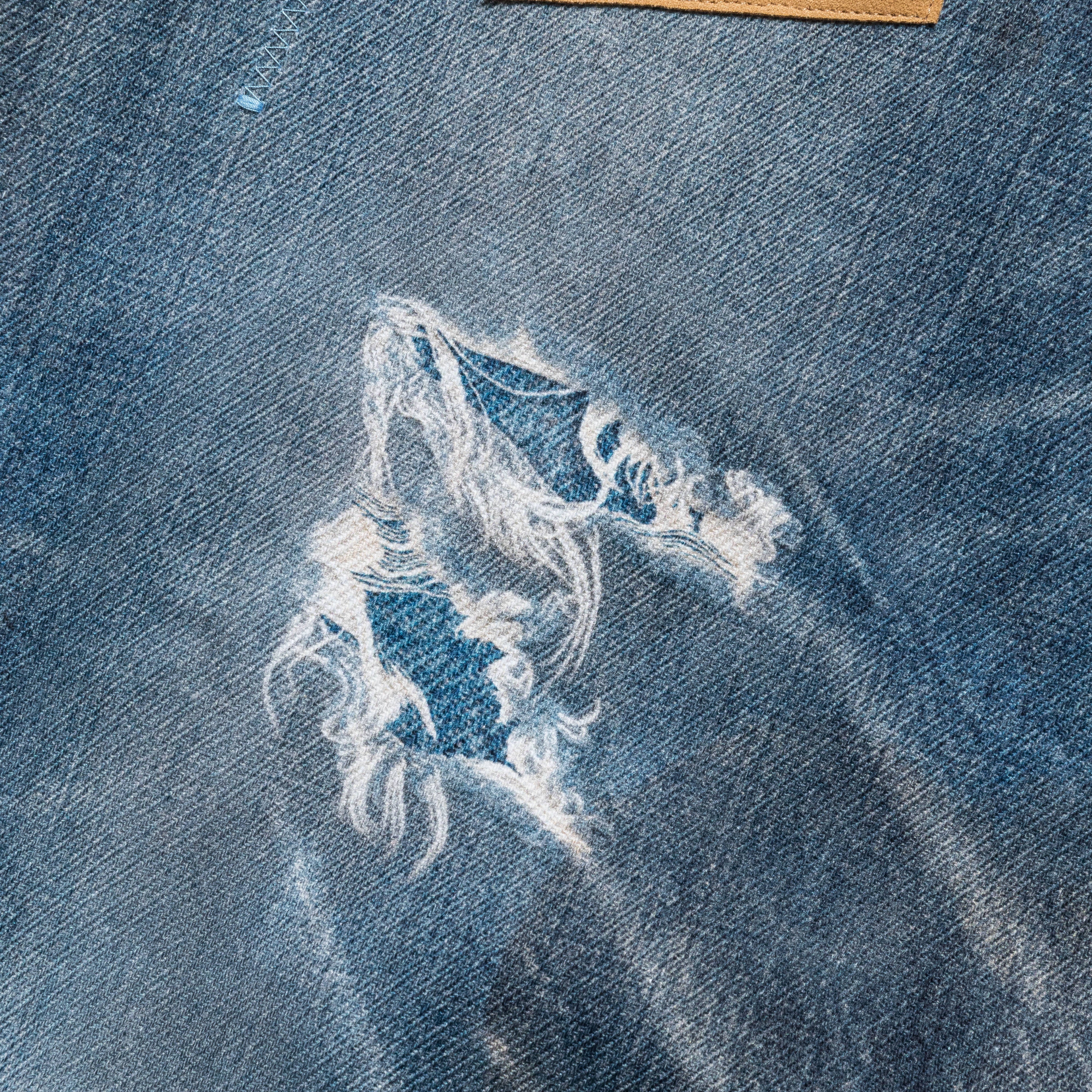 Patchwork Printed Denim Jeans - Blue - Image 7