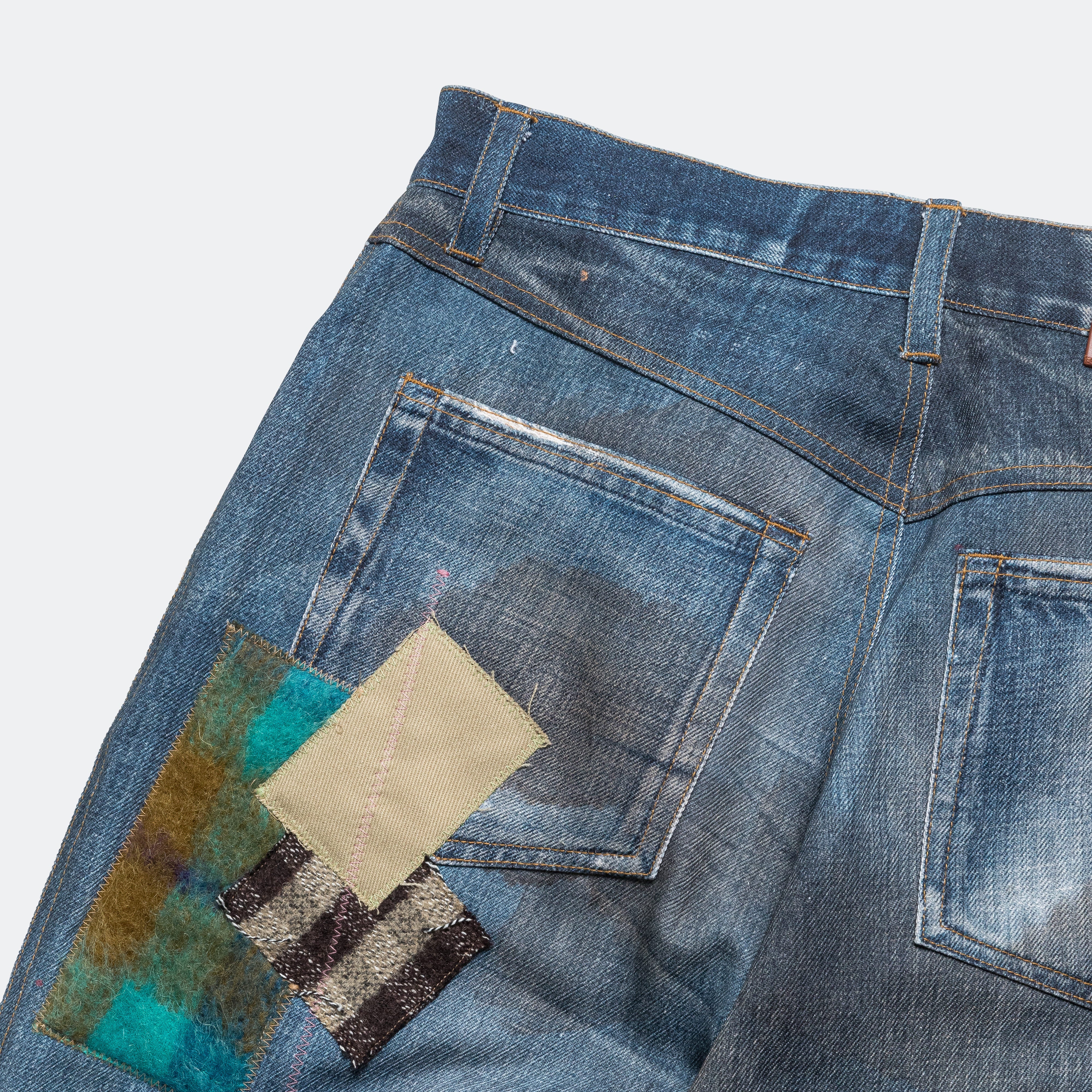 Patchwork Printed Denim Jeans - Blue - Image 8