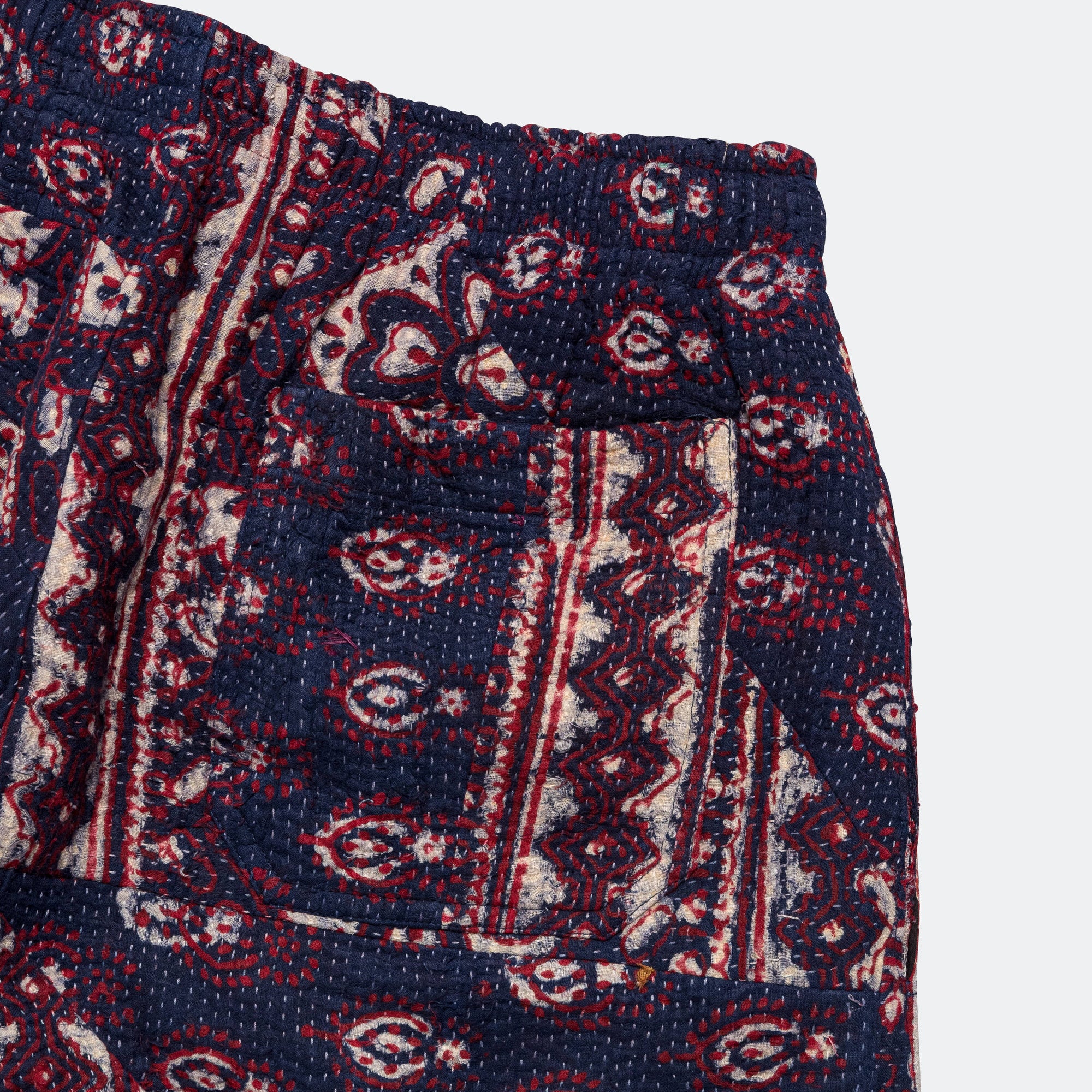 Patchwork Shorts - Vintage Kantha Quilt Indigo/White - Image 6