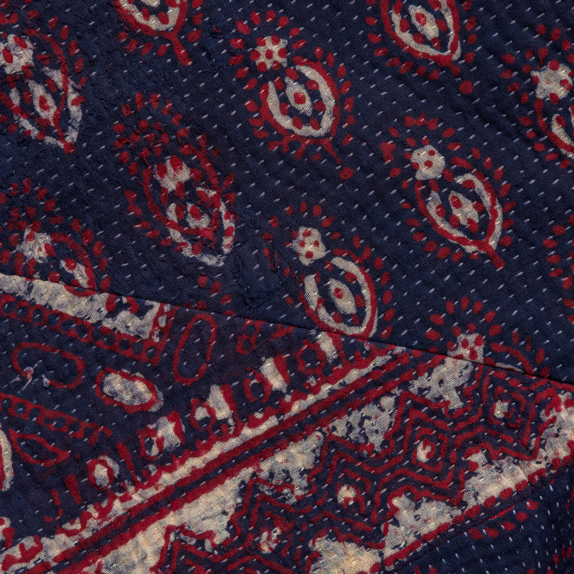 Patchwork Shorts - Vintage Kantha Quilt Indigo/White - Image 7