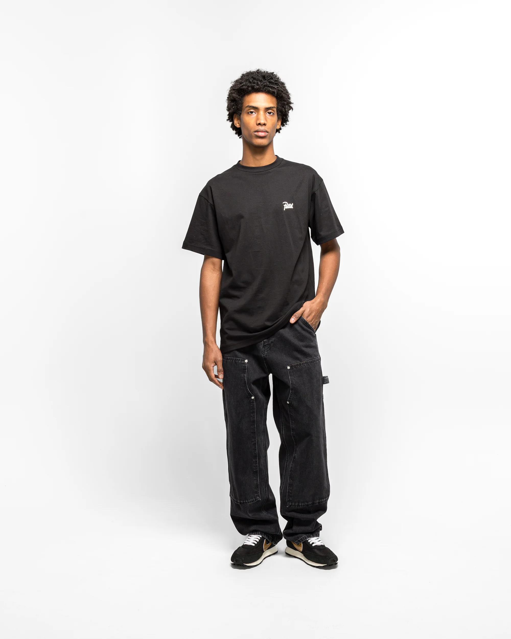 Double Knee Cartoon Denim Pants - Black - Image 6