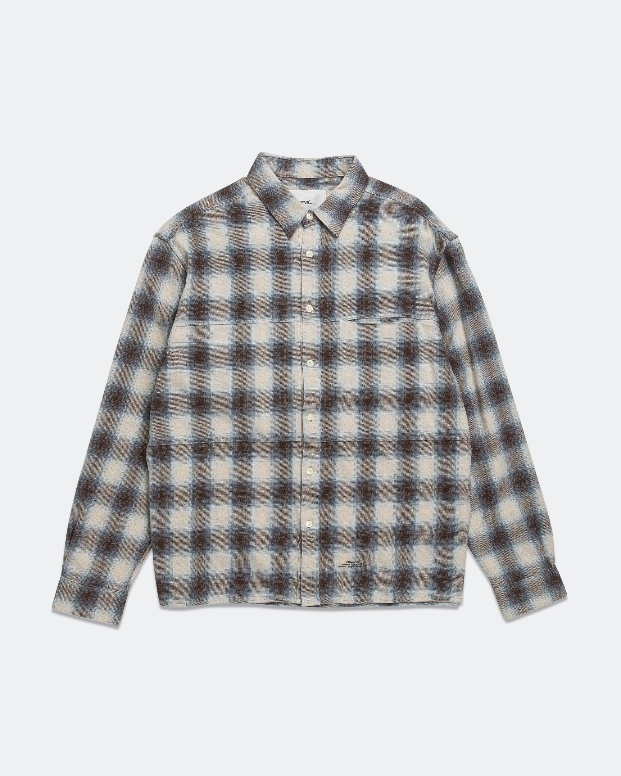 Plaid Panel Flannel Shirt - Beige Blue