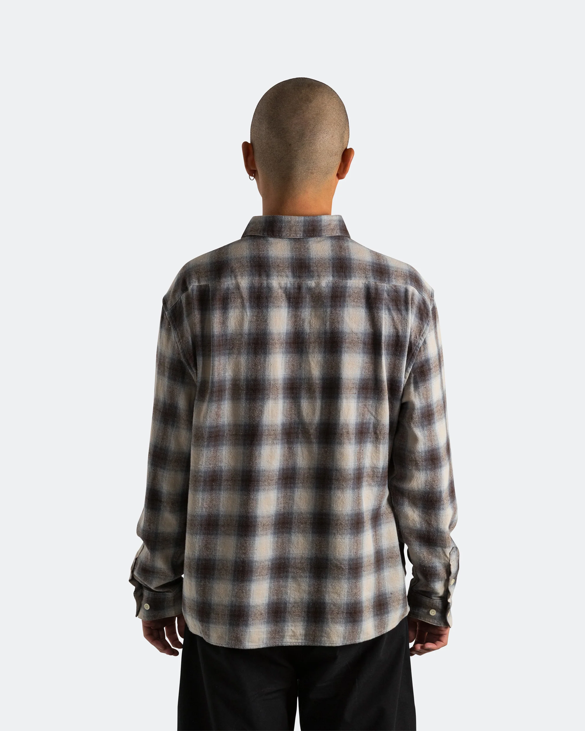Plaid Panel Flannel Shirt - Beige Blue - Image 3