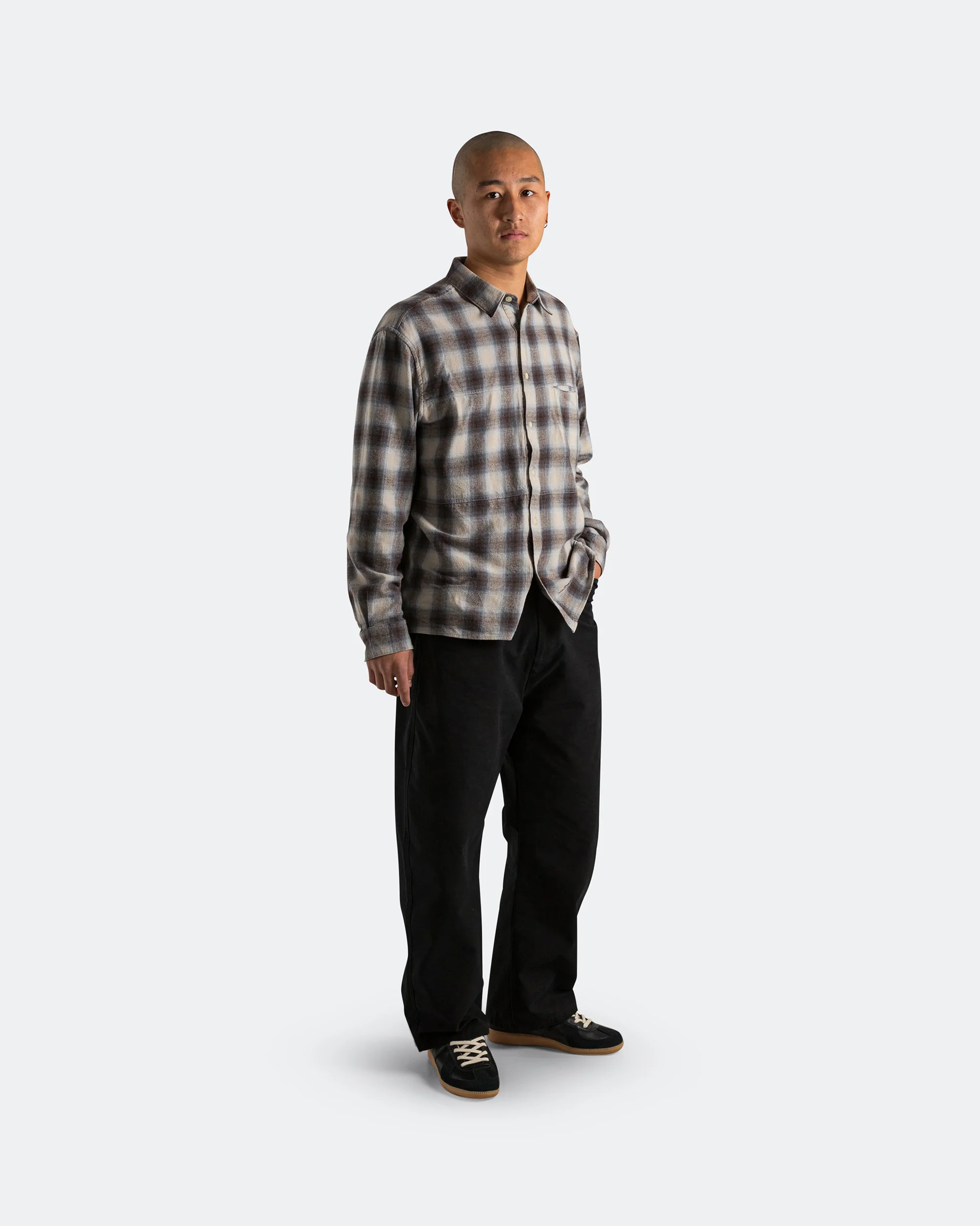 Plaid Panel Flannel Shirt - Beige Blue - Image 4