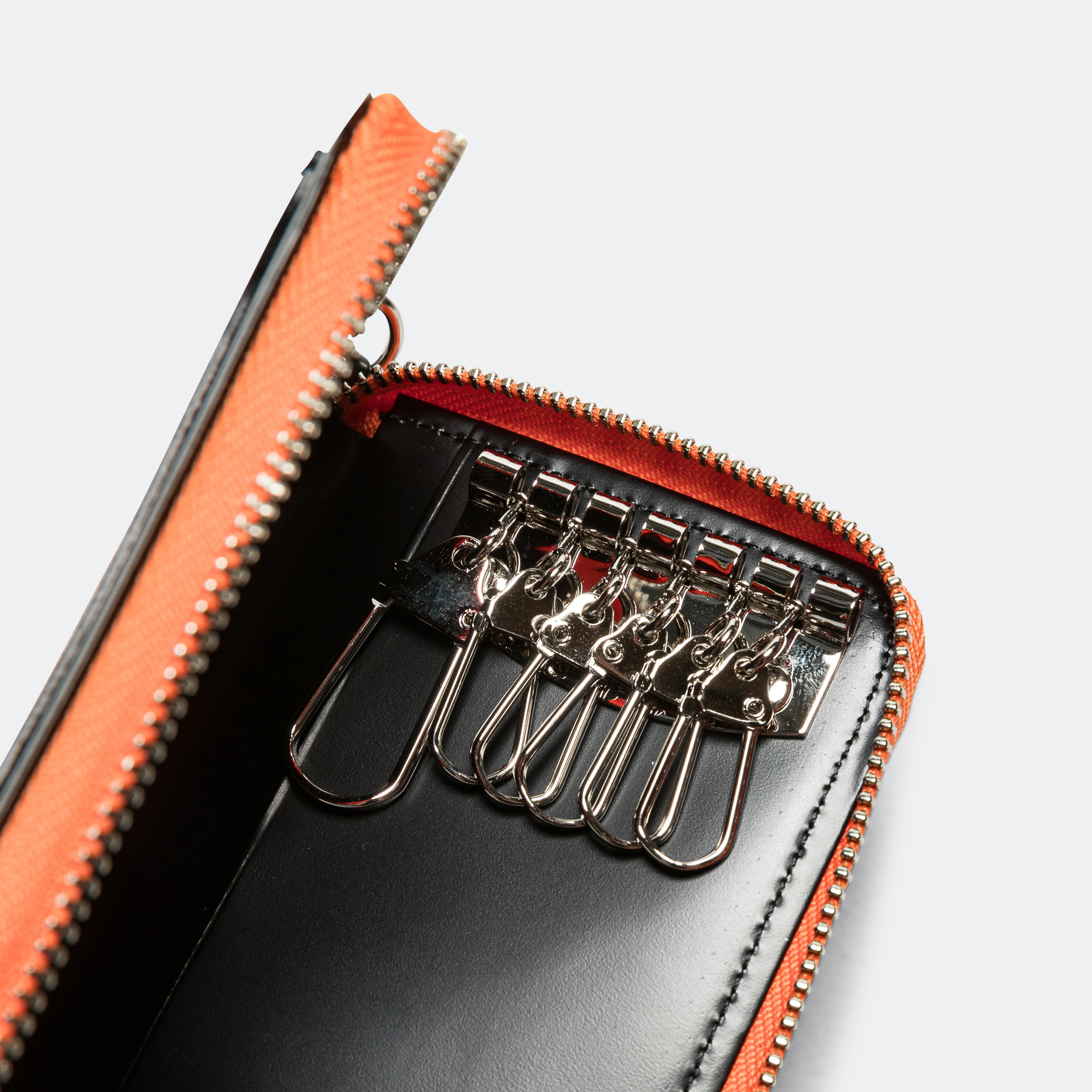 PS Leather Wallet Zip Key Case (Glass Leather) - Black/Orange - Image 7