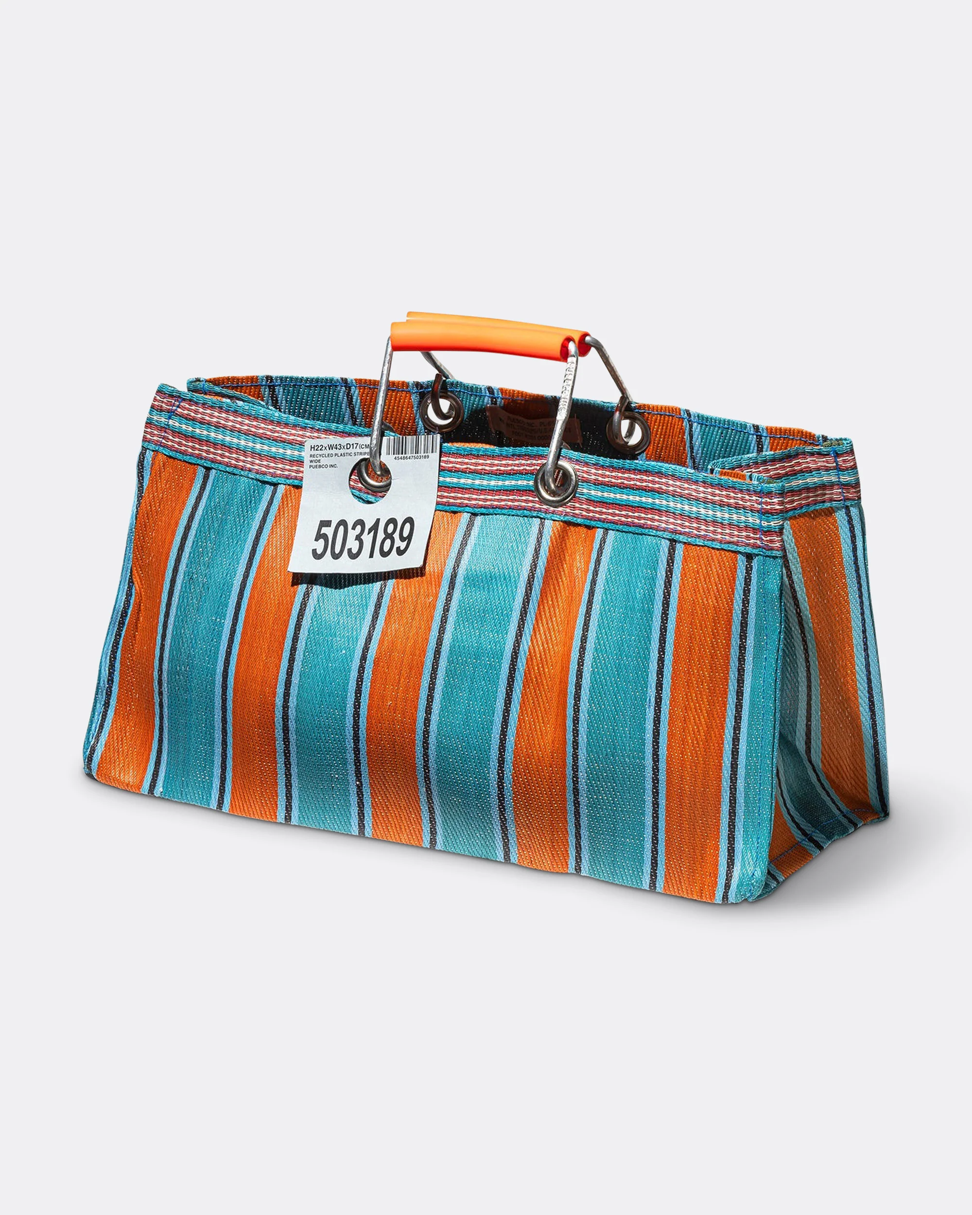 Recycled Plastic Stripe Bag Wide - Orange/Blue