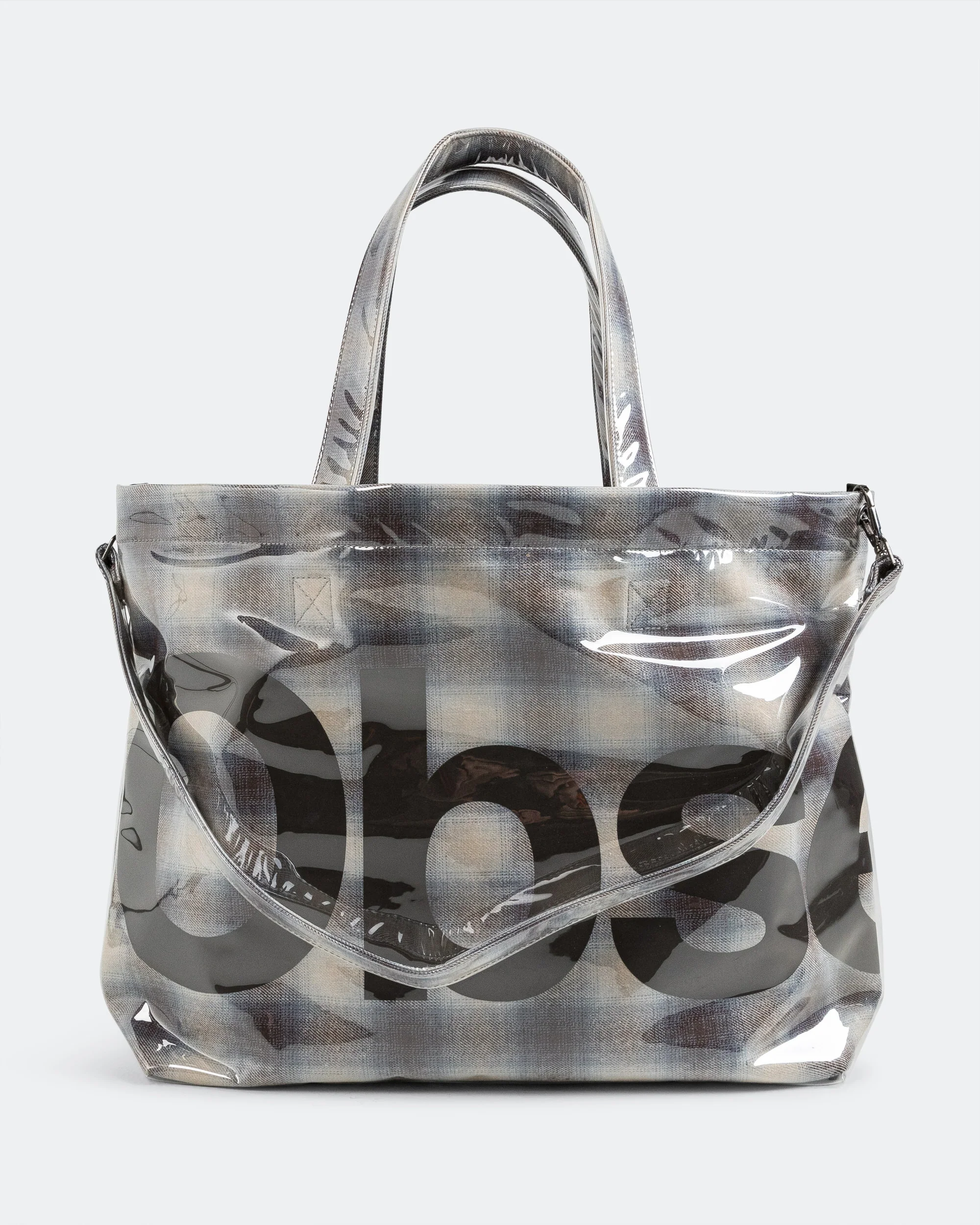 PVC Plaid Cross-Body Tote - Beige Blue