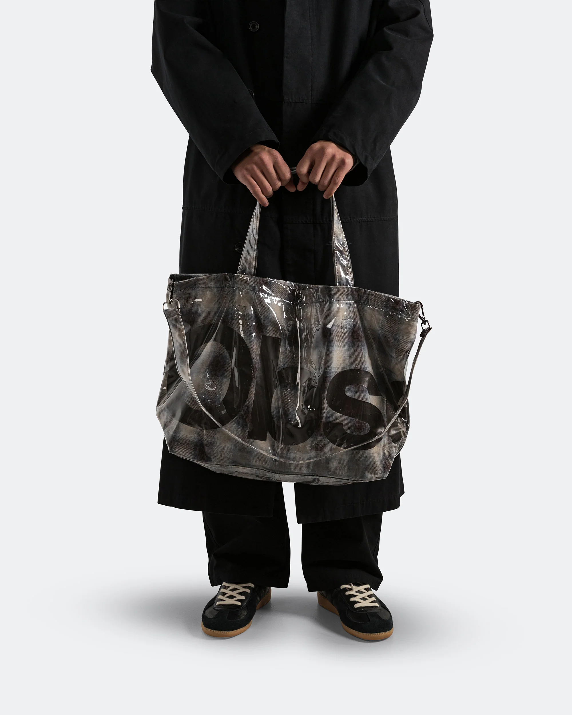 PVC Plaid Cross-Body Tote - Beige Blue - Image 2