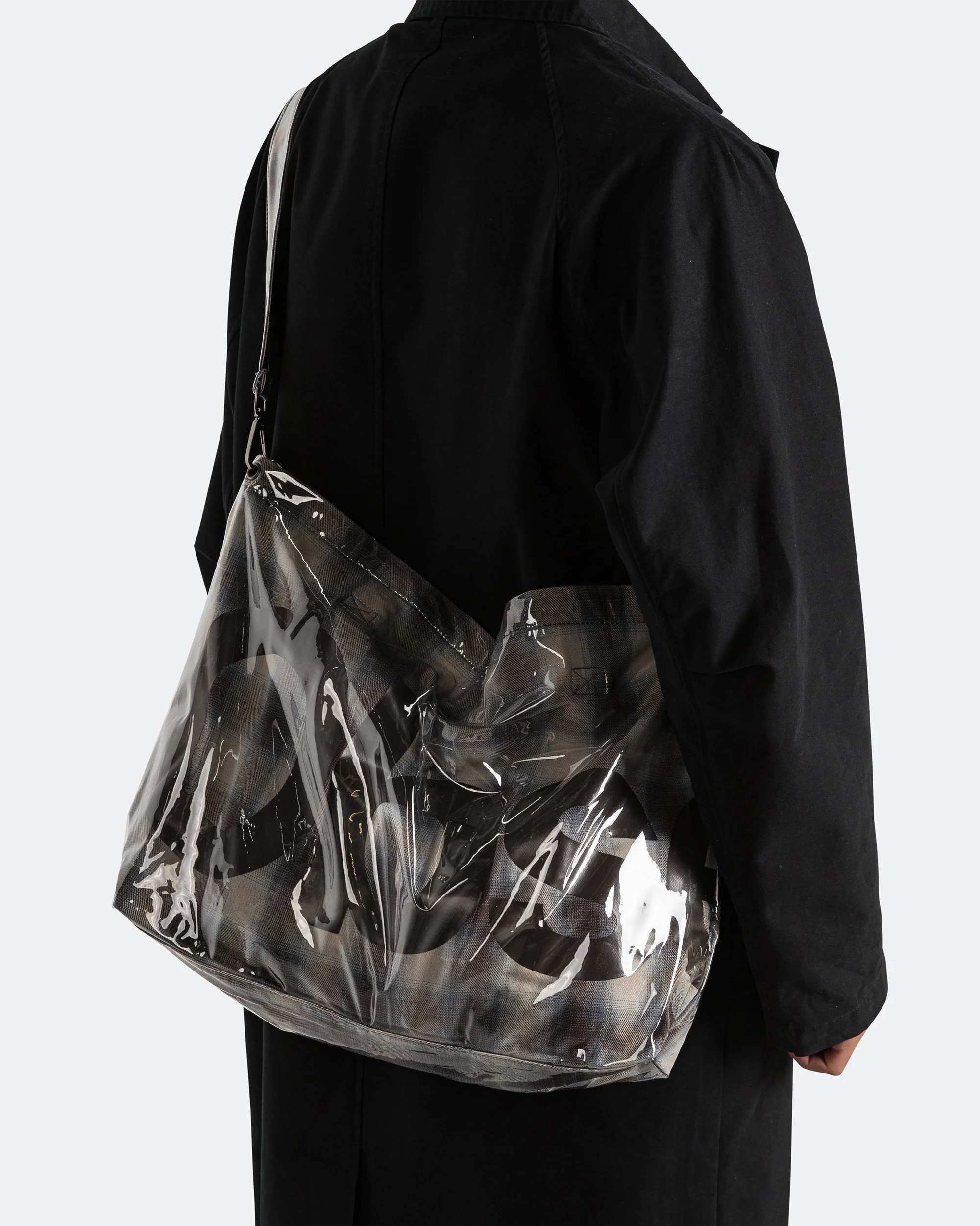 PVC Plaid Cross-Body Tote - Beige Blue - Image 3