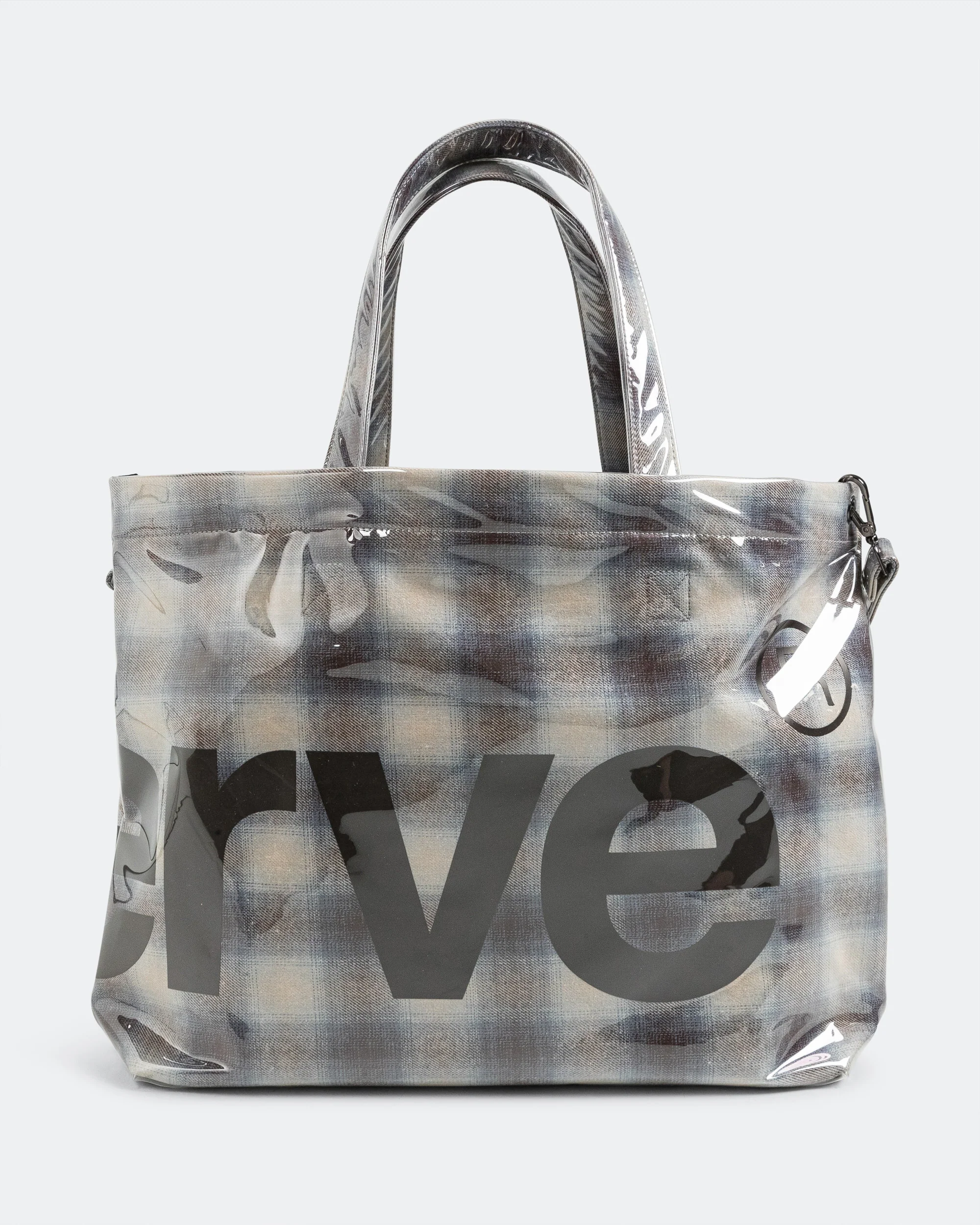 PVC Plaid Cross-Body Tote - Beige Blue - Image 4