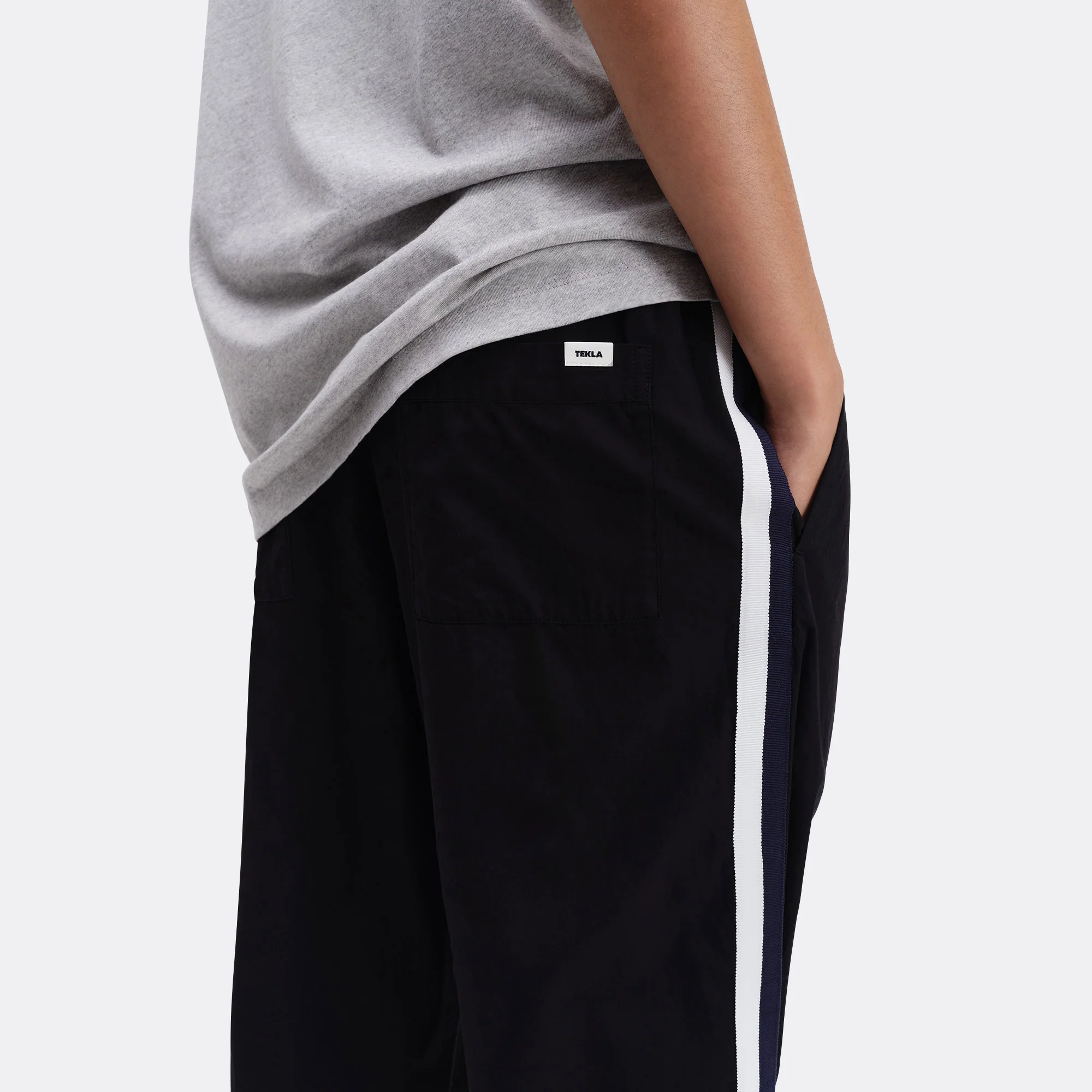 Pyjama Pants Grosgrain Side Stripe - All Black Cotton Poplin - Image 10