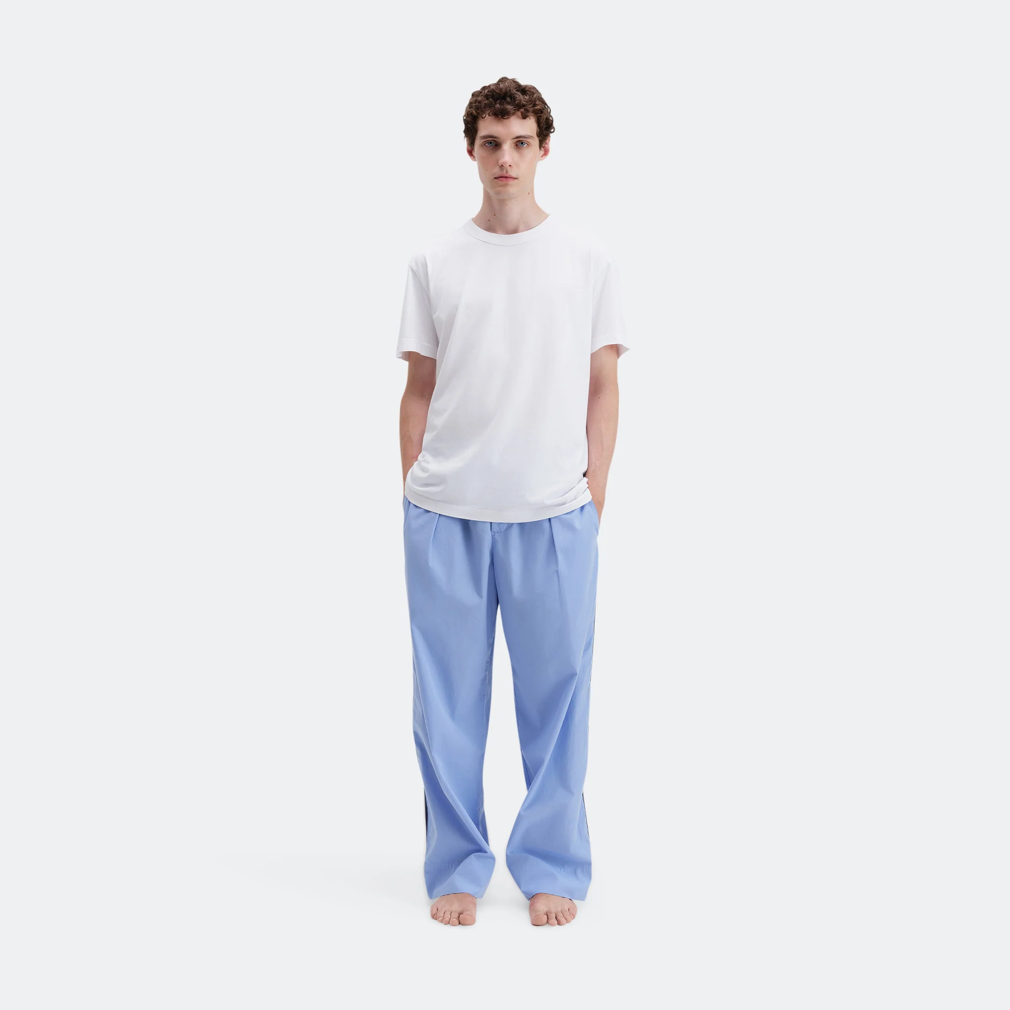 Pyjama Pants Grosgrain Side Stripe - Cornflower Blue Cotton Poplin - Image 2