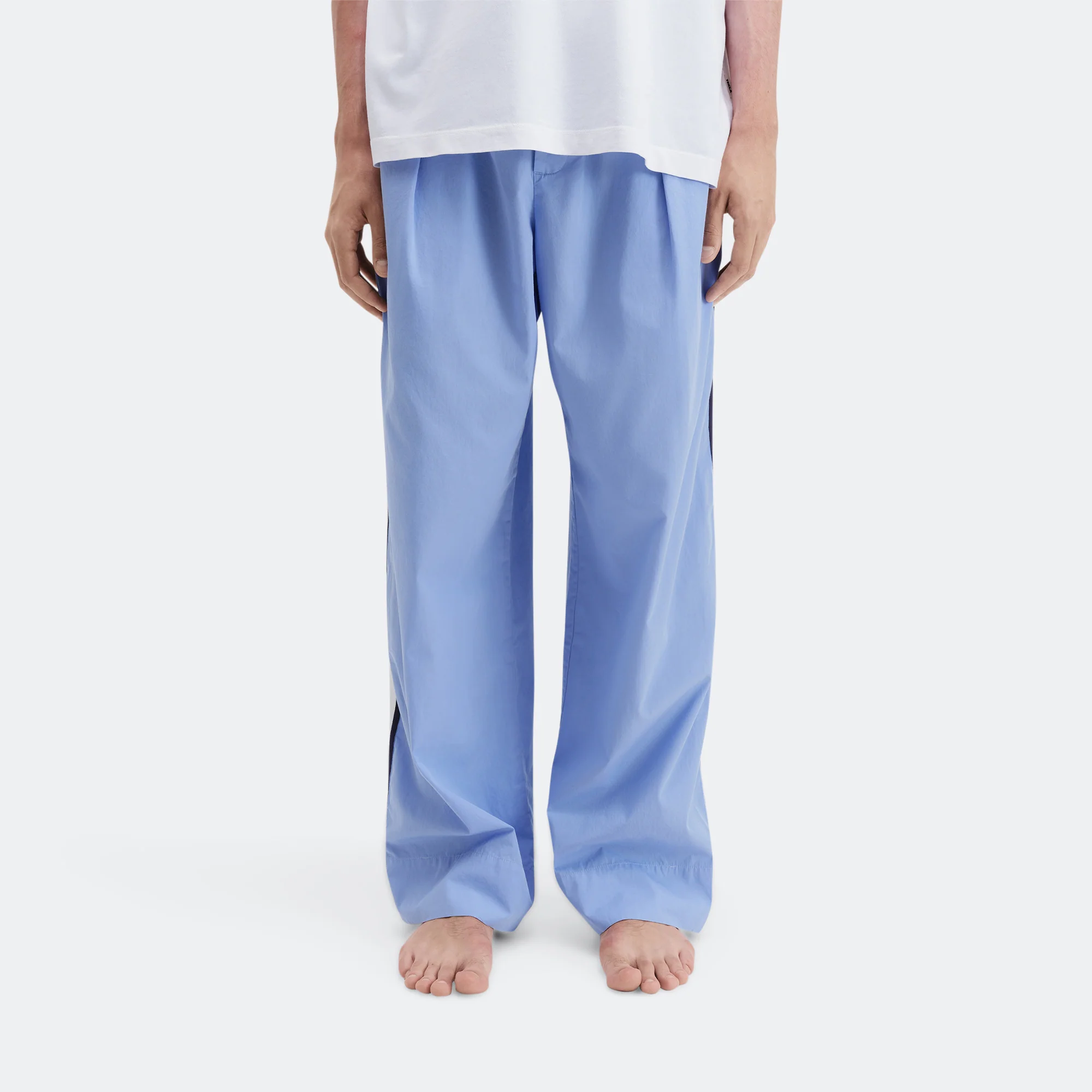 Pyjama Pants Grosgrain Side Stripe - Cornflower Blue Cotton Poplin - Image 5