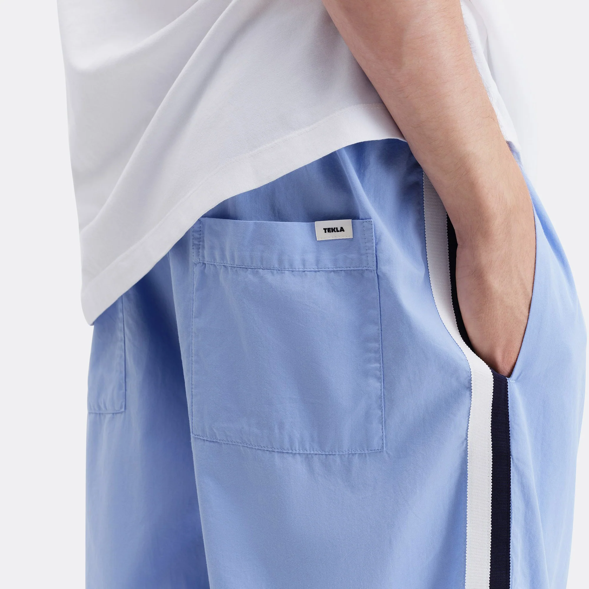 Pyjama Pants Grosgrain Side Stripe - Cornflower Blue Cotton Poplin - Image 6